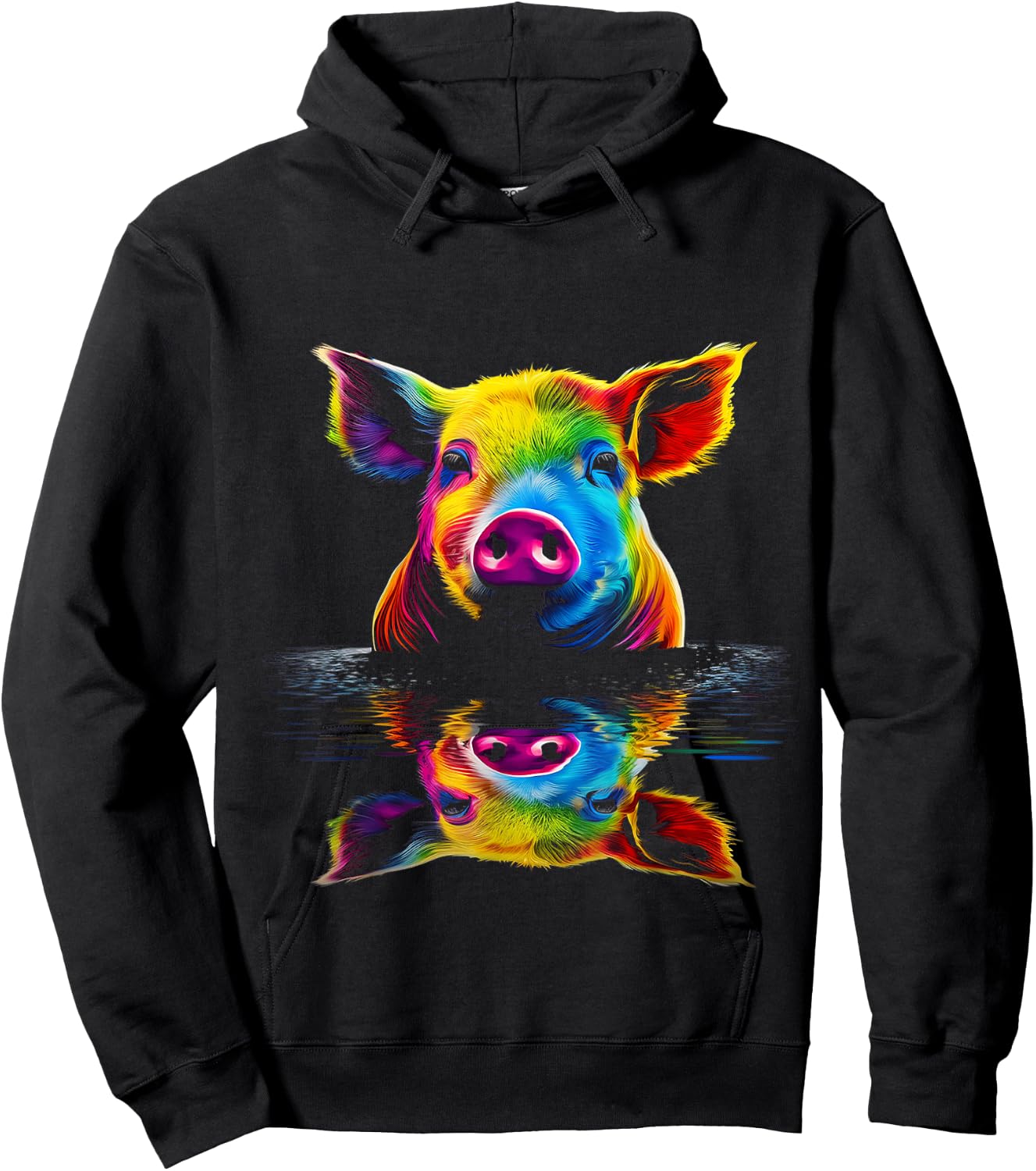 Pig Colorful Animal Art Illustration Graphic Pig Hoodie - Hoodie | Black