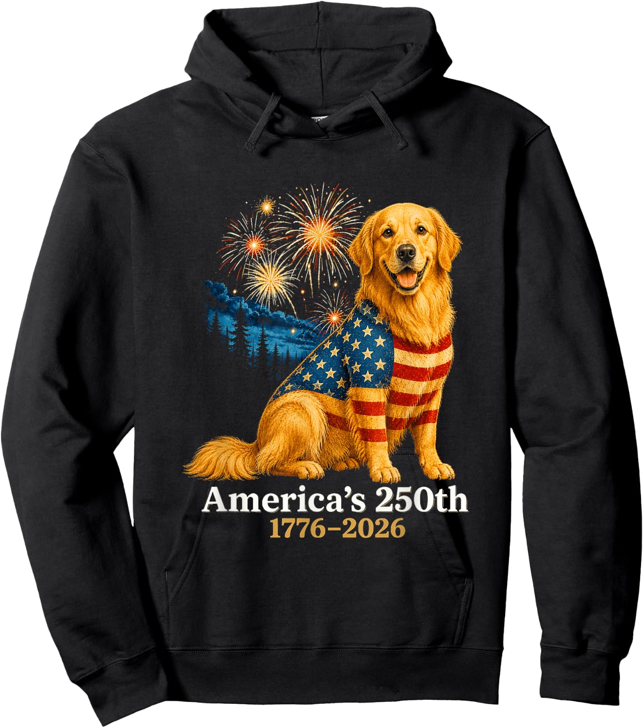 Golden Retriever 4th of July 250 Years American Anniversary Hoodie - Hoodie | Black