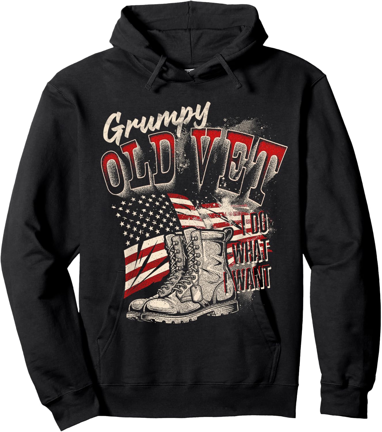 Military Grumpy Old Vet Funny Veteran American Flag Design Hoodie - Hoodie | Black