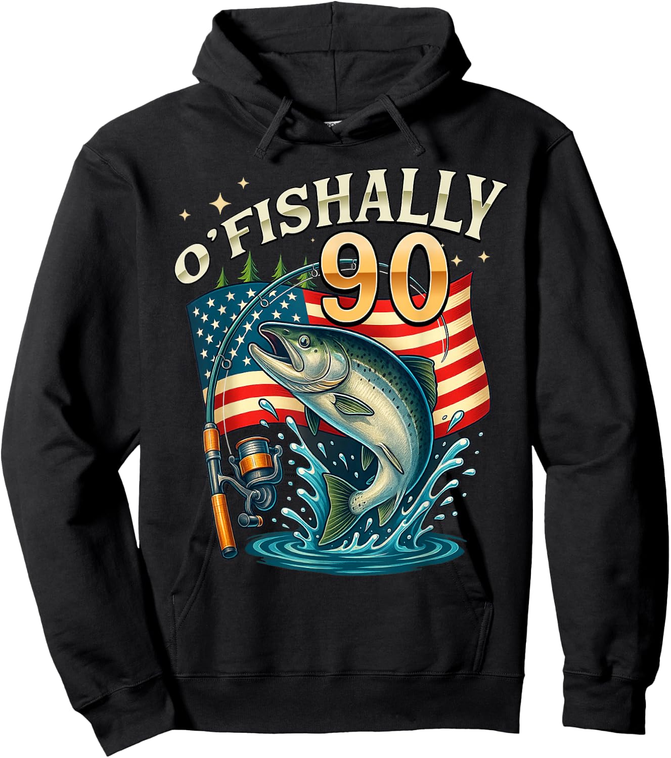 O'fishally 90 Years Old Fishing 90th Birthday Fisherman Hoodie - Hoodie | Black