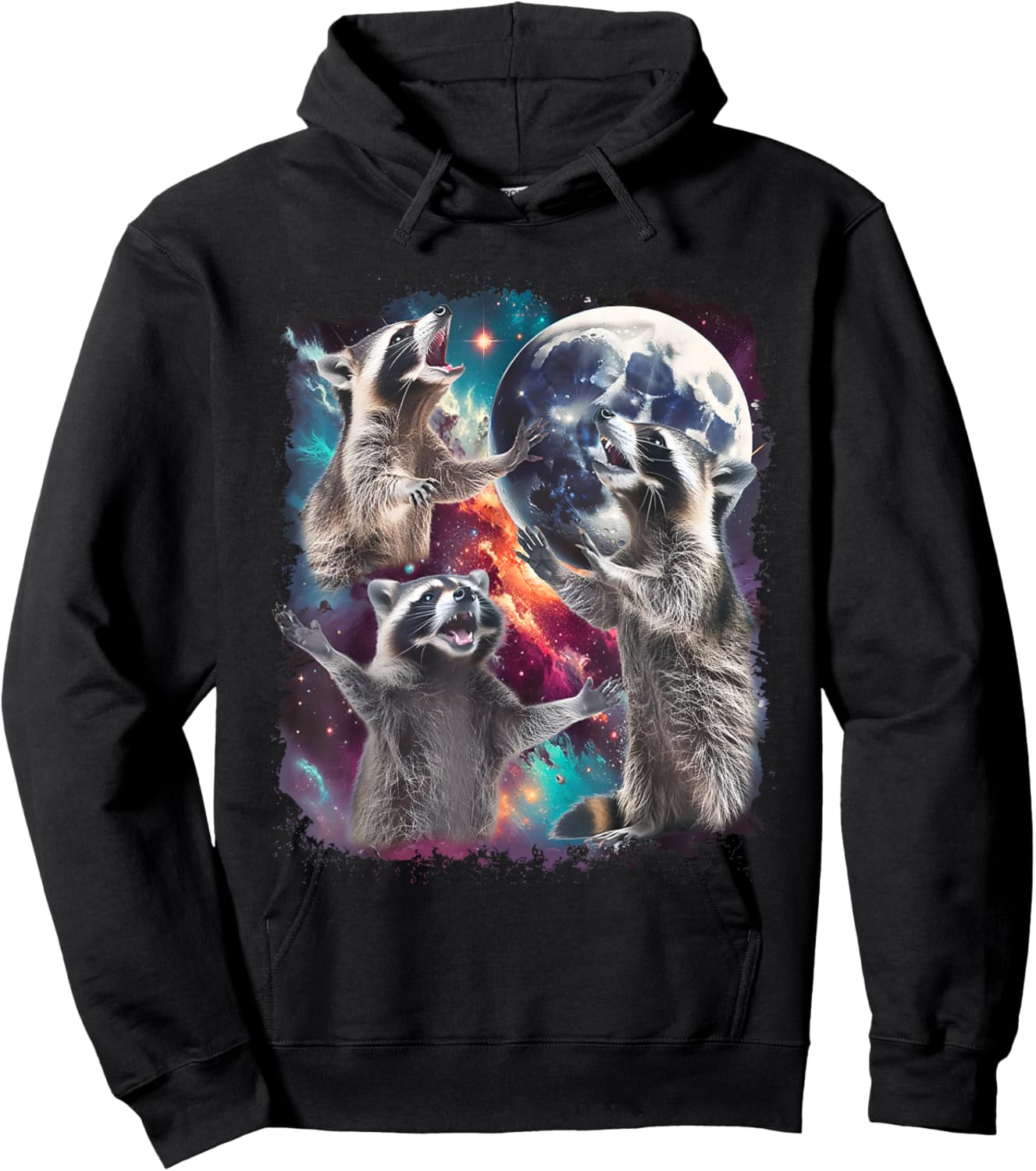 Racoons Howling At The Moon Vintage Raccoon Animal Lovers Hoodie - Hoodie | Black