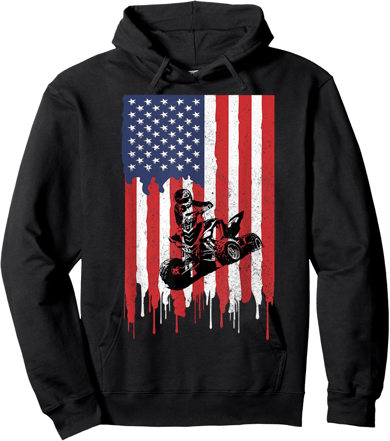 American USA Flag ATV Four Wheeler Quad Bike Brap T Shirt Hoodie - Hoodie | Black