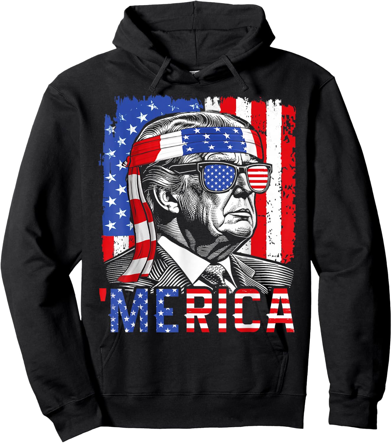 'Merica Trump Happy 4th Of July Funny American Flag USA Women Kids Men Hoodie - Hoodie | Black