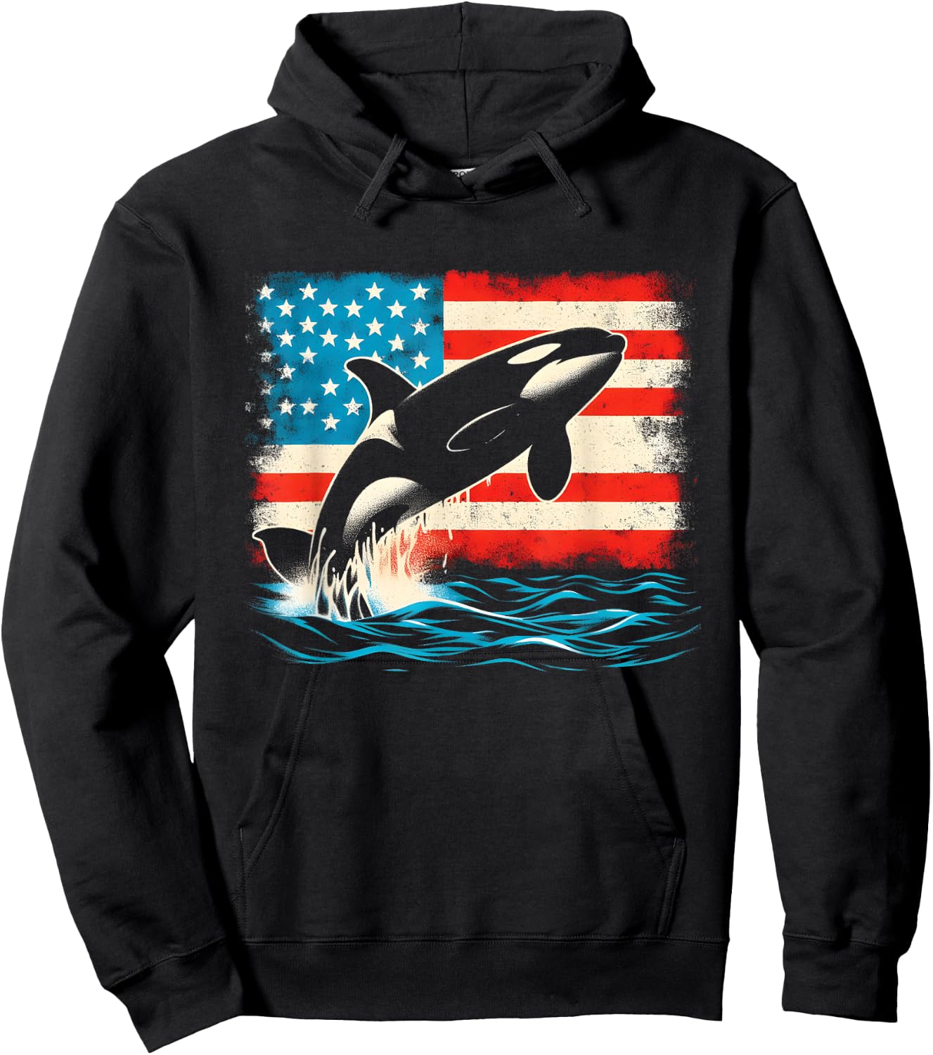 Orca American Flag - Patriotic USA Ocean Orca Whale Lover Hoodie - Hoodie | Black