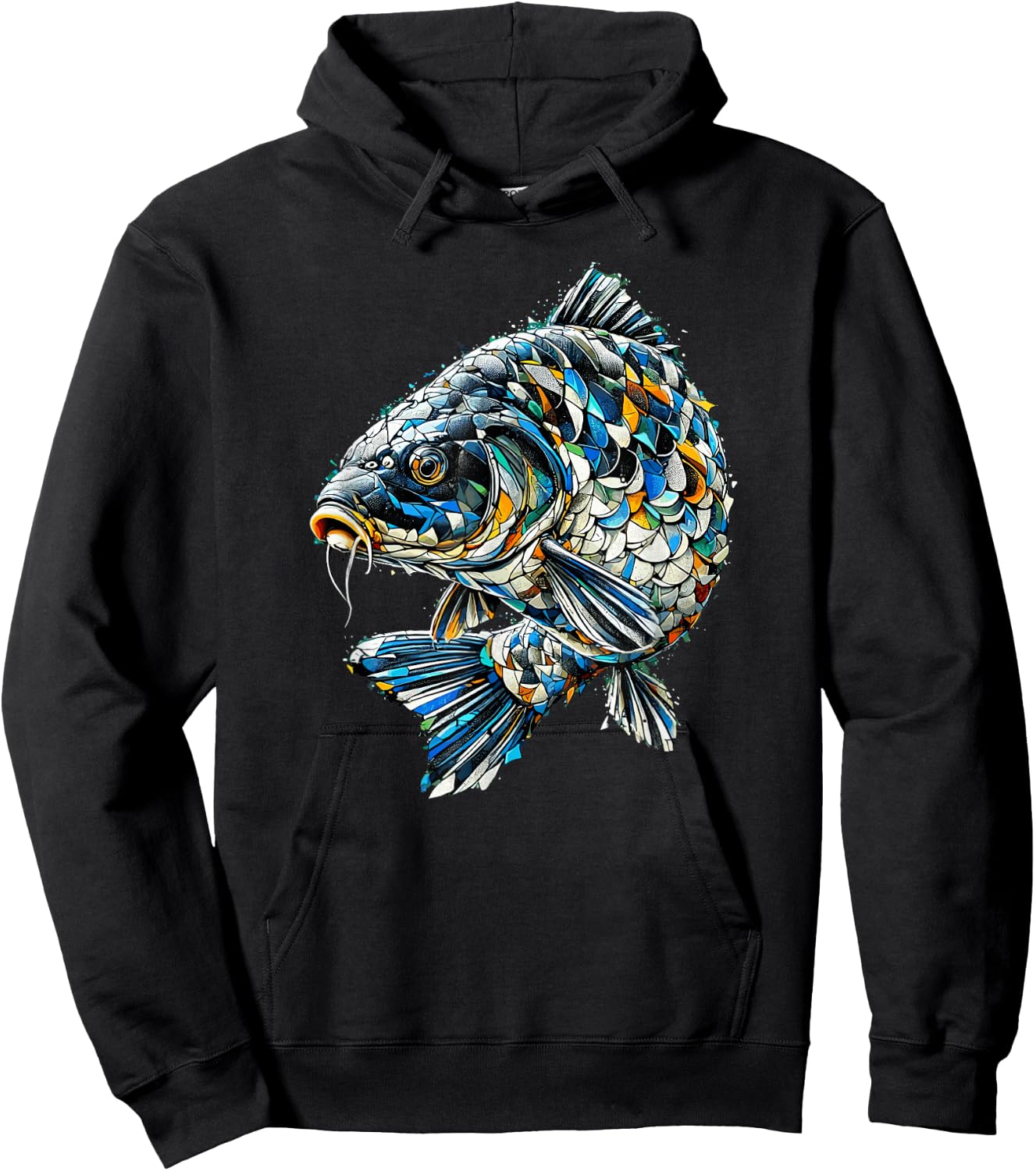 Polygon Art Fishing Carp Fisherman Carps , Black, S Hoodie - Hoodie | Black