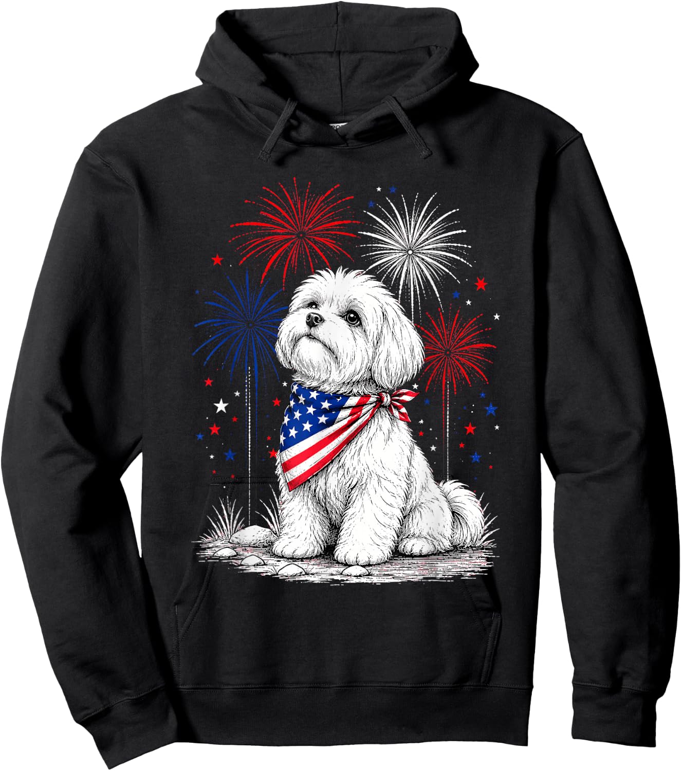 Maltese America's 250th Patriotic Fireworks Animal Lovers Hoodie - Hoodie | Black