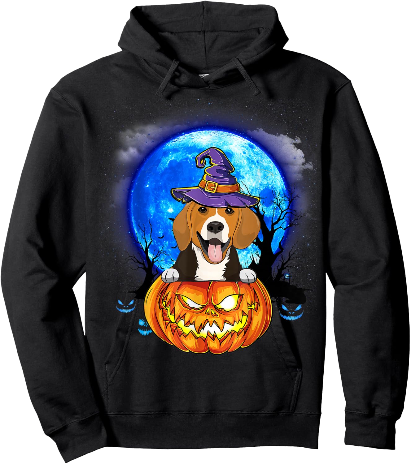 Beagle Witch Moon Pumpkin Scary Halloween Dog Lovers Hoodie - Hoodie | Black