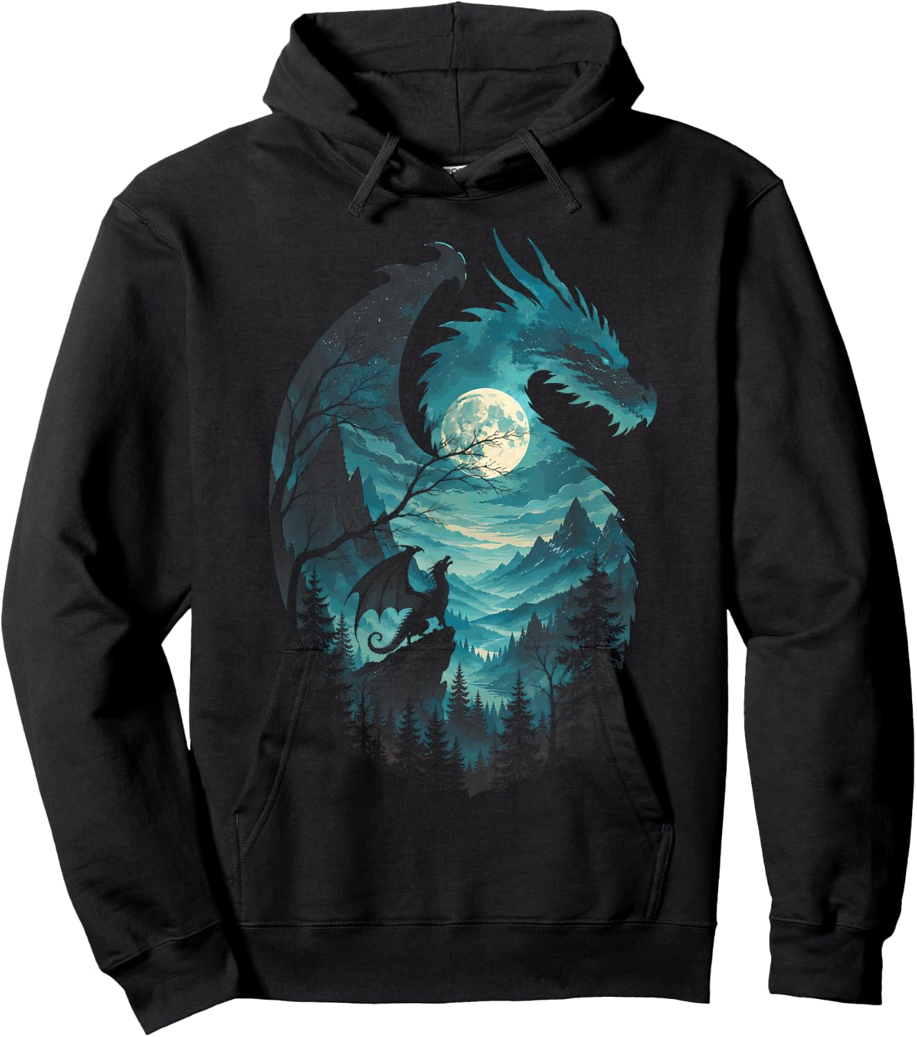Dragon Howling at Moon 90's Vintage Retro Hoodie - Hoodie | Black