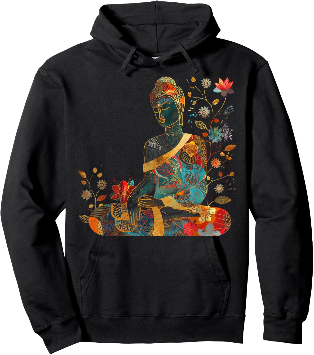 Buddha Colorful Flowers Floral Buddhist Zen Buddhism Art Hoodie - Hoodie | Black