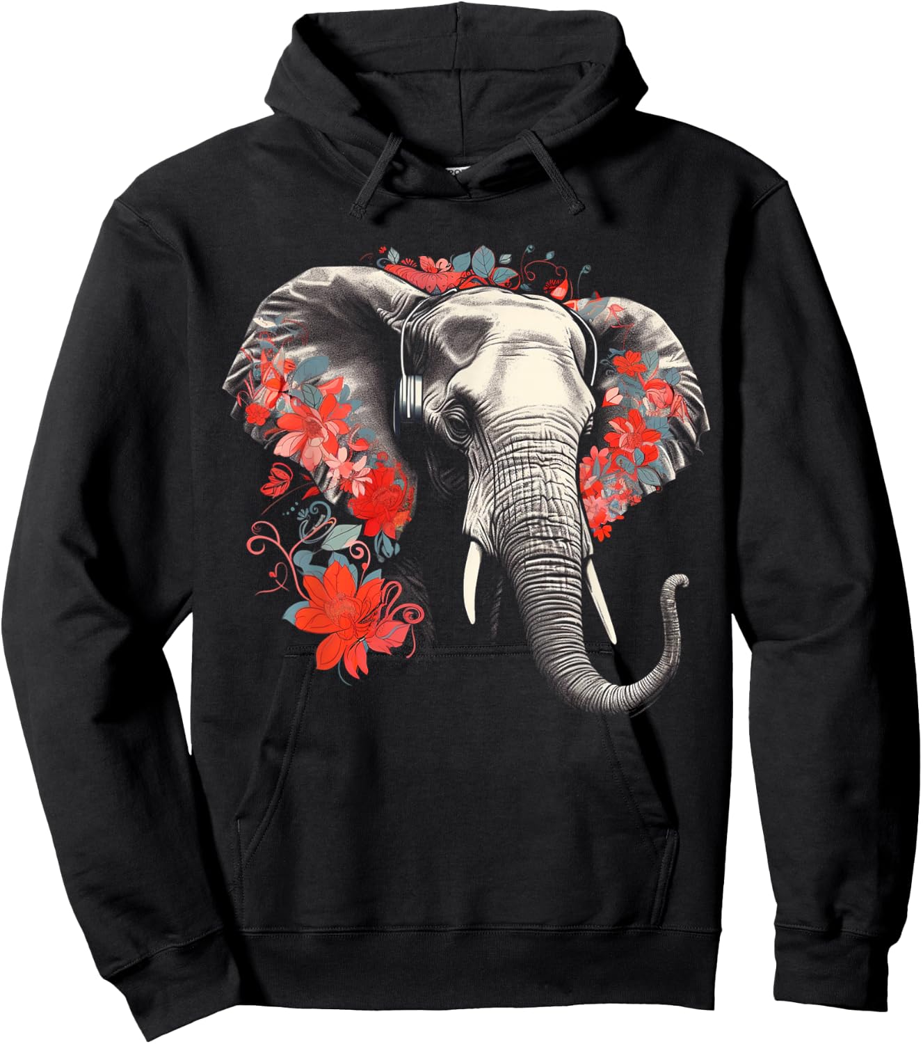 Elephant Flowers Music - Animal Art Elephant Hoodie - Hoodie | Black