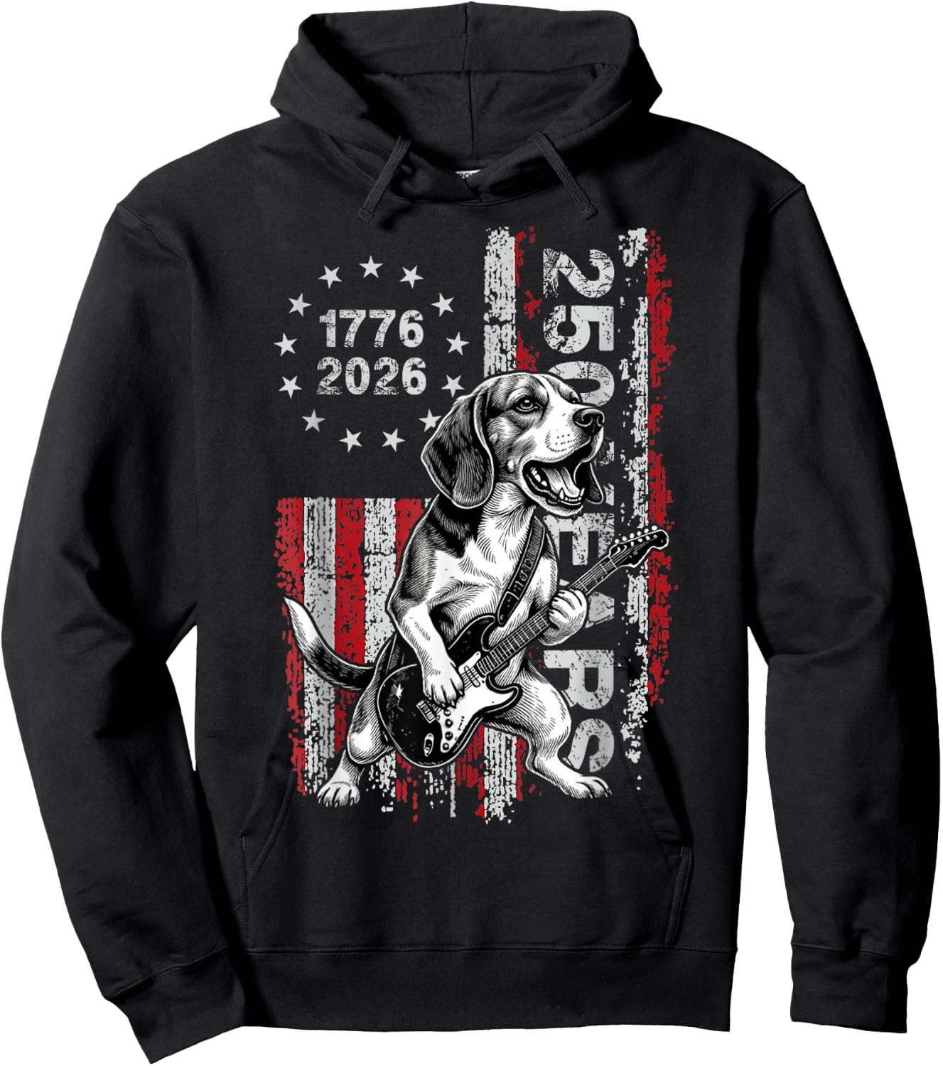 250 Years US Flag Beag Dog Playing Guitar - Funny Beagle Hoodie - Hoodie | Black