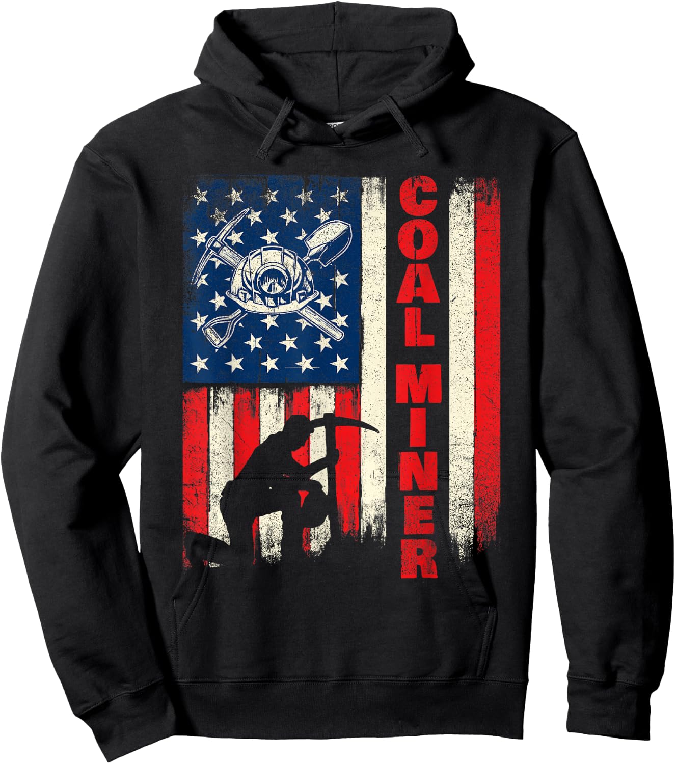 Coal Miner - Patriotic USA Flag Pitman Underground Mining Hoodie - Hoodie | Black