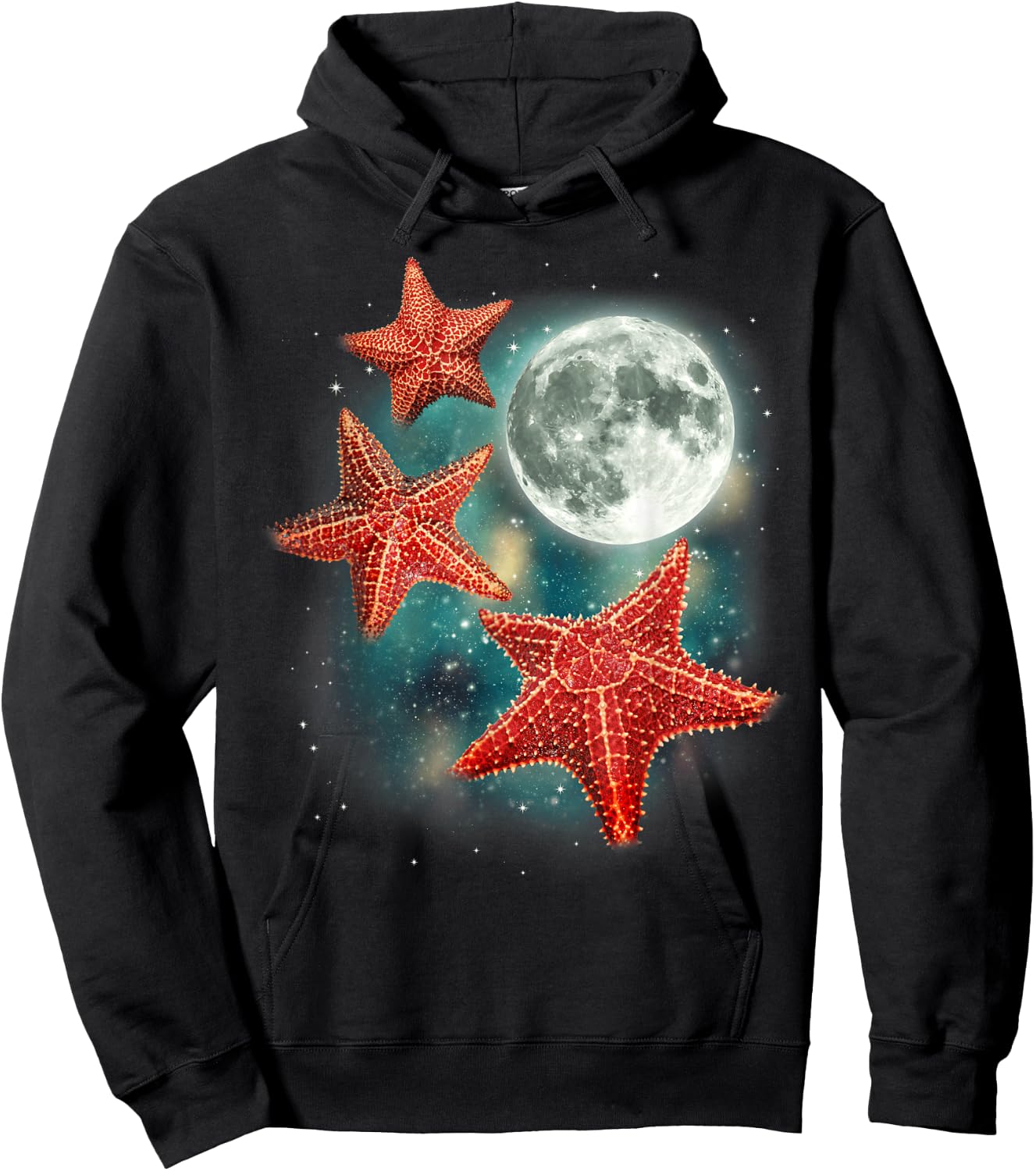 3 Starfish Moon Oceanic Funny Weird Quirky Sea Animals Hoodie - Hoodie | Black