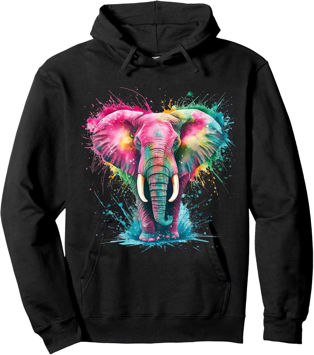Elephant Men's Women's Colourful Watercolour Elephant , black Hoodie - Hoodie | Black