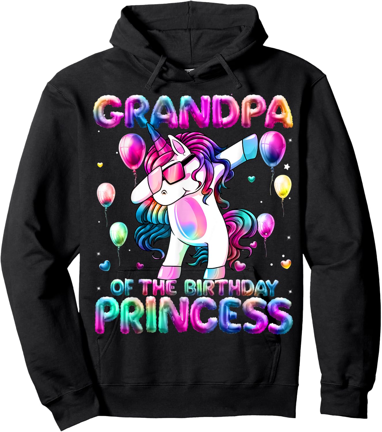 Grandpa of the Birthday Princess Girl Dabbing Unicorn Papa Hoodie - Hoodie | Black