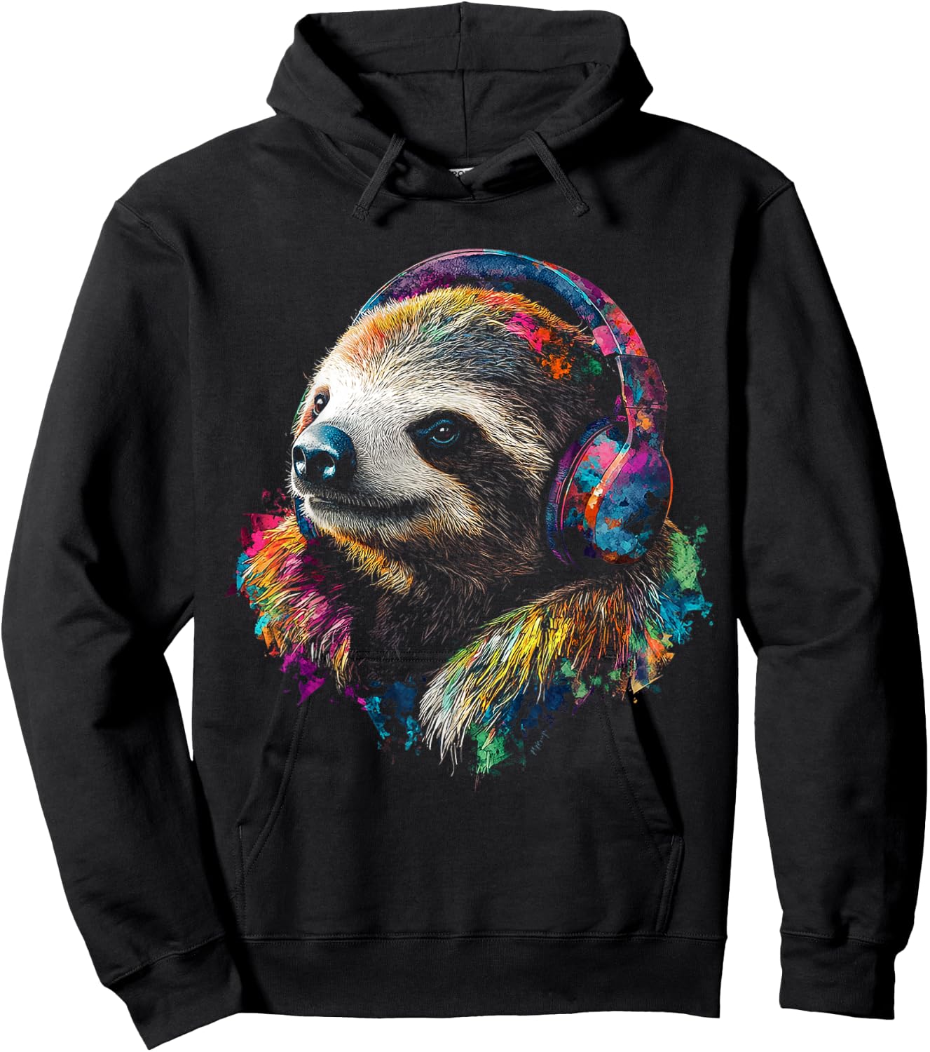 Headphones with Sloth Pattern , Black, S Hoodie - Hoodie | Black