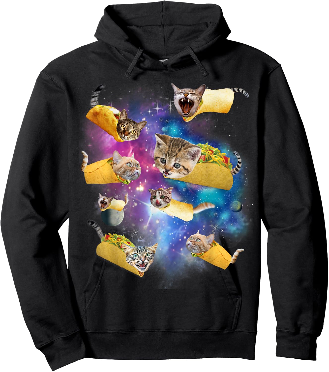 Burrito Pizza and Taco Cat in Space - Tacocat Gift , black Hoodie - Hoodie | Black