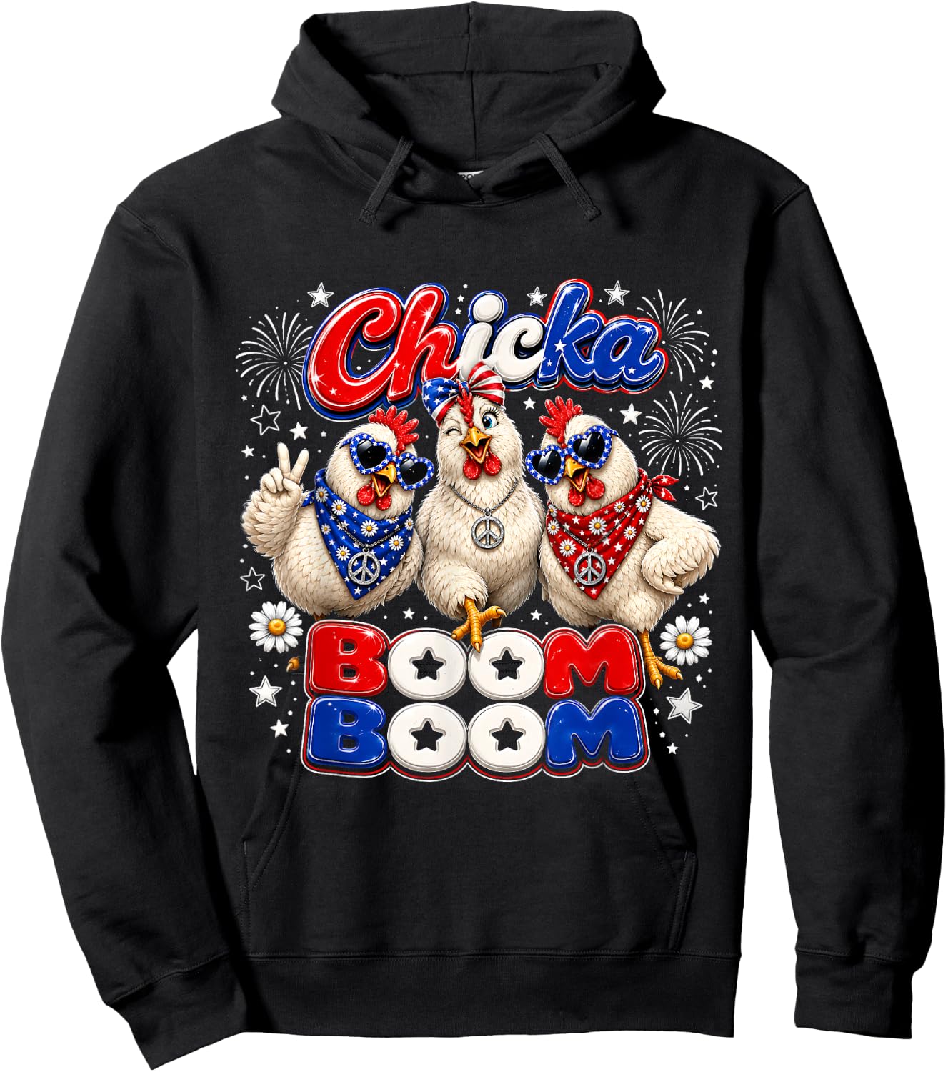 Chicka Boom Boom Cute Independence Day Chicken Farm Girls Hoodie - Hoodie | Black