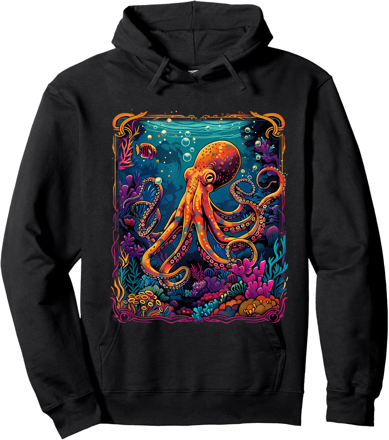 Sea Ocean Octopus Motif Artwork Sea Creature Kraken Cthulhu Hoodie - Hoodie | Black