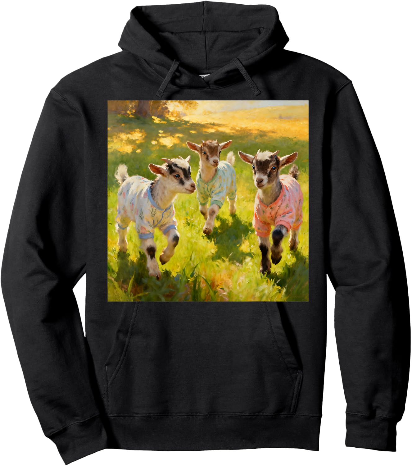 Baby Goats Wearing Pajamas Playfully Frolicking Hoodie - Hoodie | Black