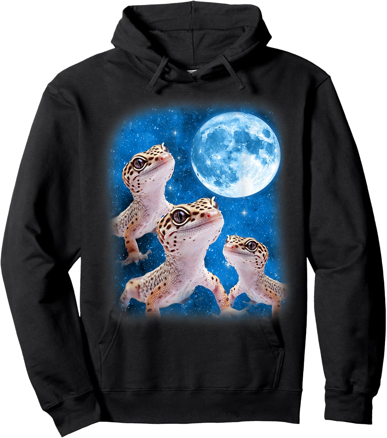 Gecko Howling At The Space Full Moon At Night Starry Sky Hoodie - Hoodie | Black