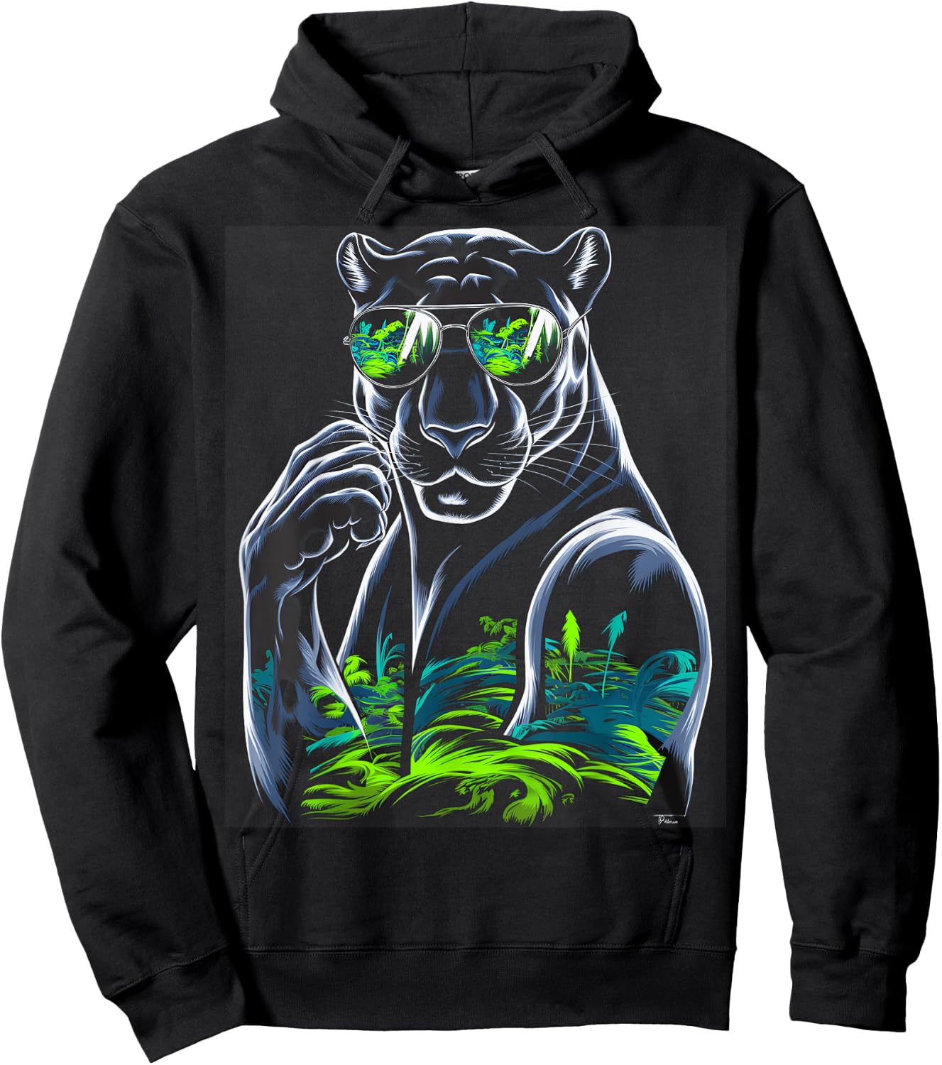 Chic Panther Wearing Sunglasses for Animal Lovers Hoodie - Hoodie | Black
