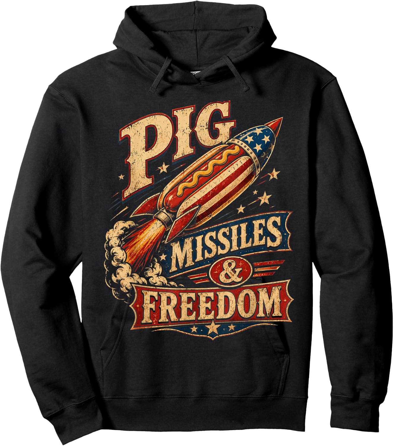 4th of July Hotdog Pig Missiles and Freedom Patriotic BBQ Hoodie - Hoodie | Black