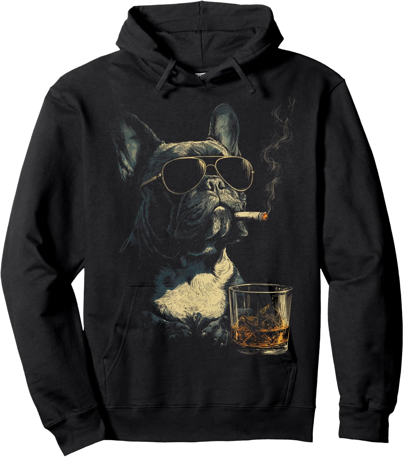 Französische Bulldogge Rauchende Zigarette Whisky Liebhaber Lustiger Hund Hoodie - Hoodie | Black