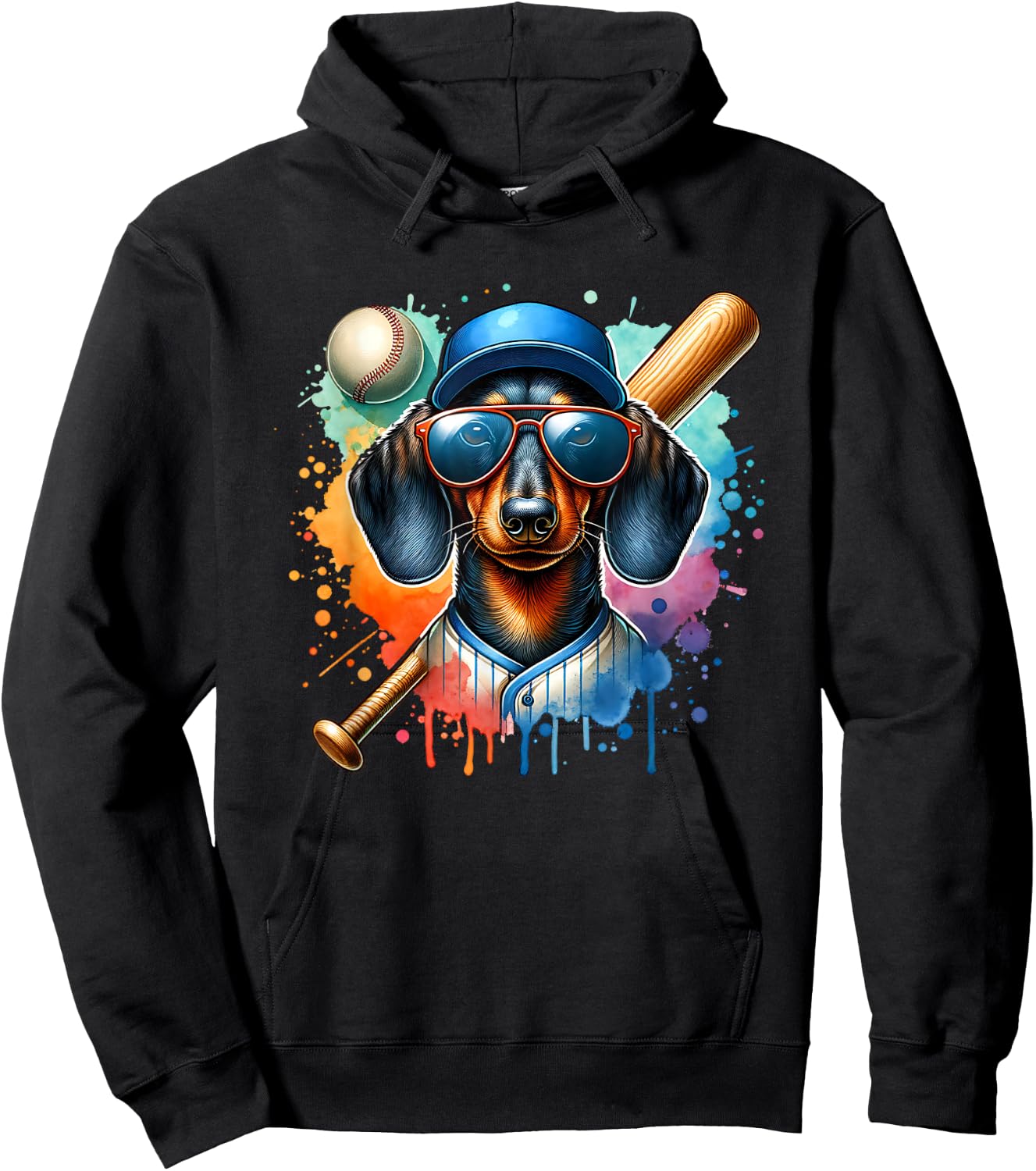 Dachshund Wiener Dog Baseball Player Sport Team Women Girls Kids Hoodie - Hoodie | Black