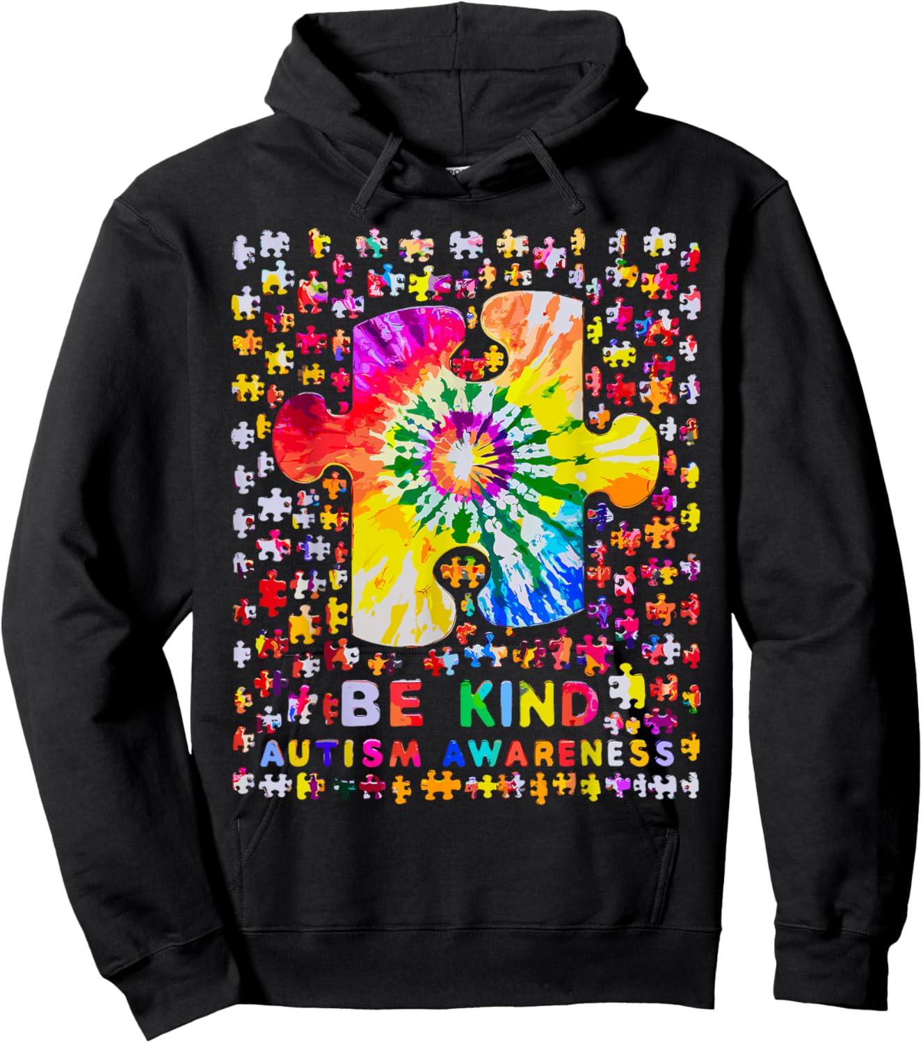 Be Kind Puzzle Tie Dye Autism Awareness Hoodie - Hoodie | Black
