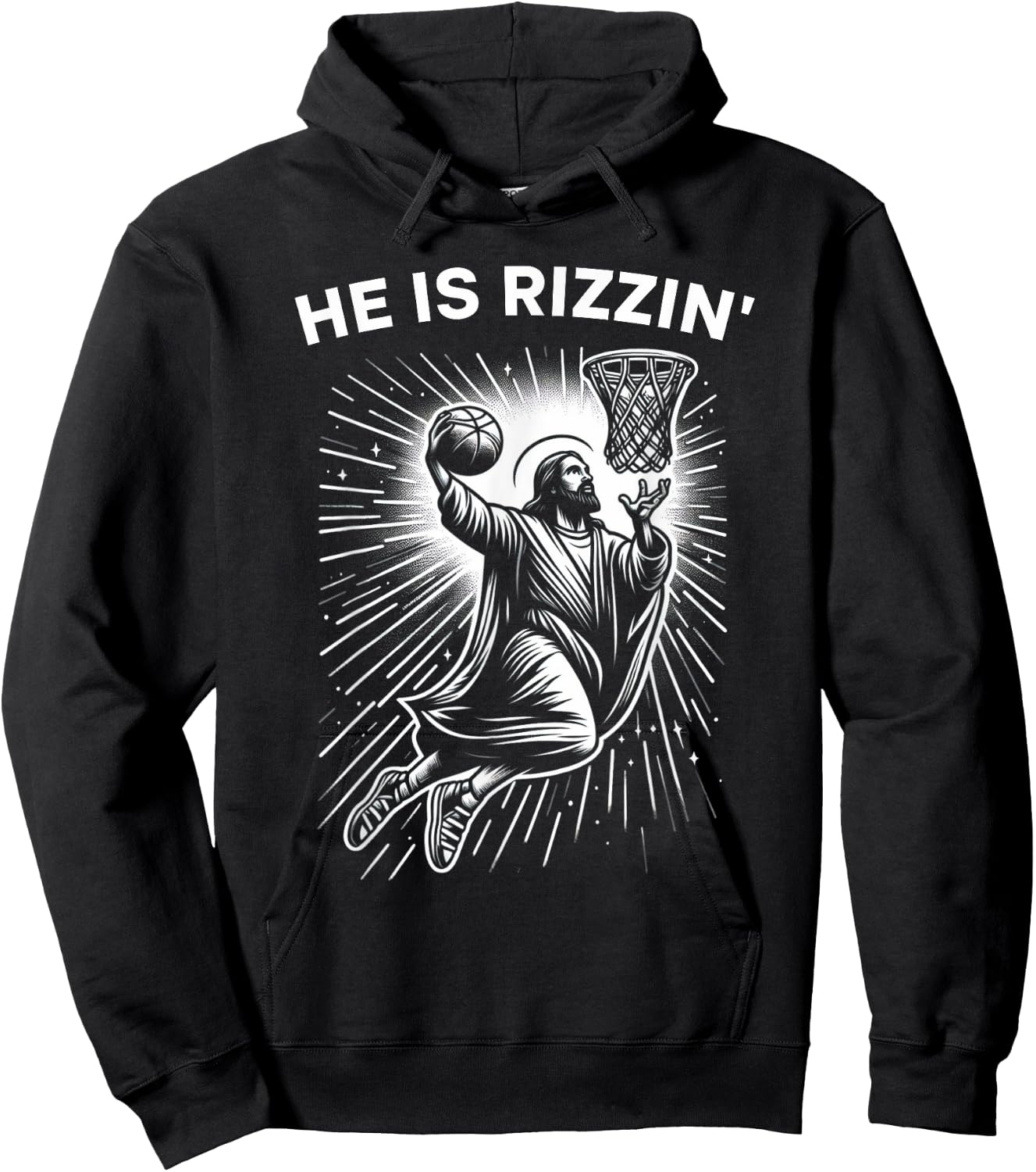 He Is Risen Rizzin' Easter Jesus Christian Faith Basketball Hoodie - Hoodie | Black