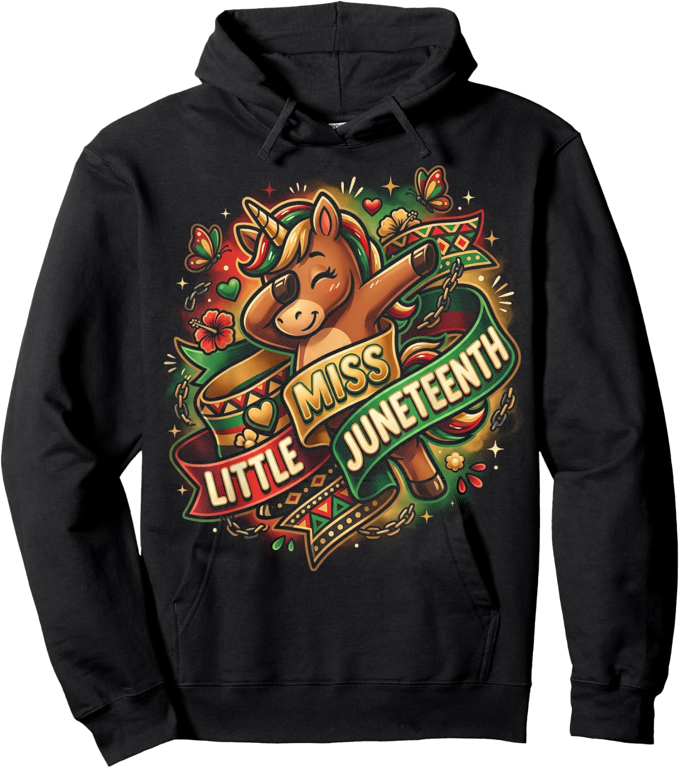 Juneteenth Girls Unicorn Birthday 1865 Kids Hoodie - Hoodie | Black