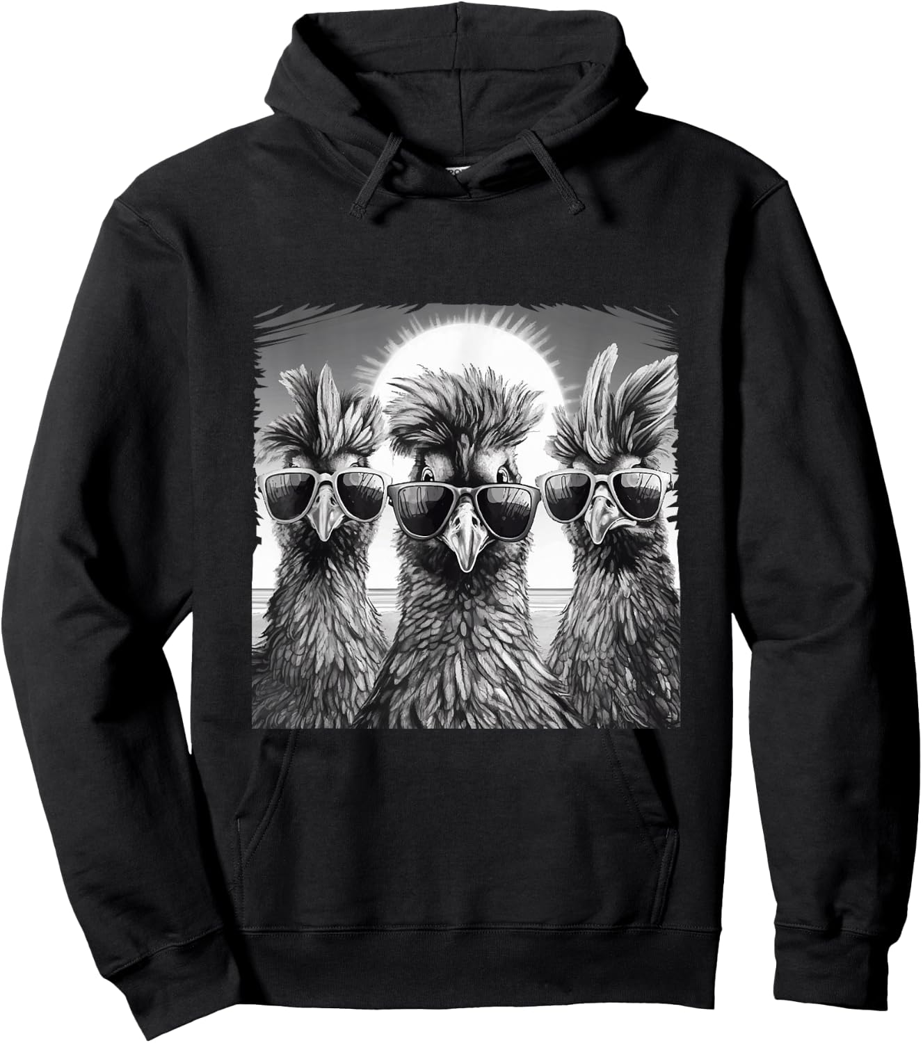 Cool Chickens with Sunglasses Farmer Farmers Rooster & Hens , black Hoodie - Hoodie | Black