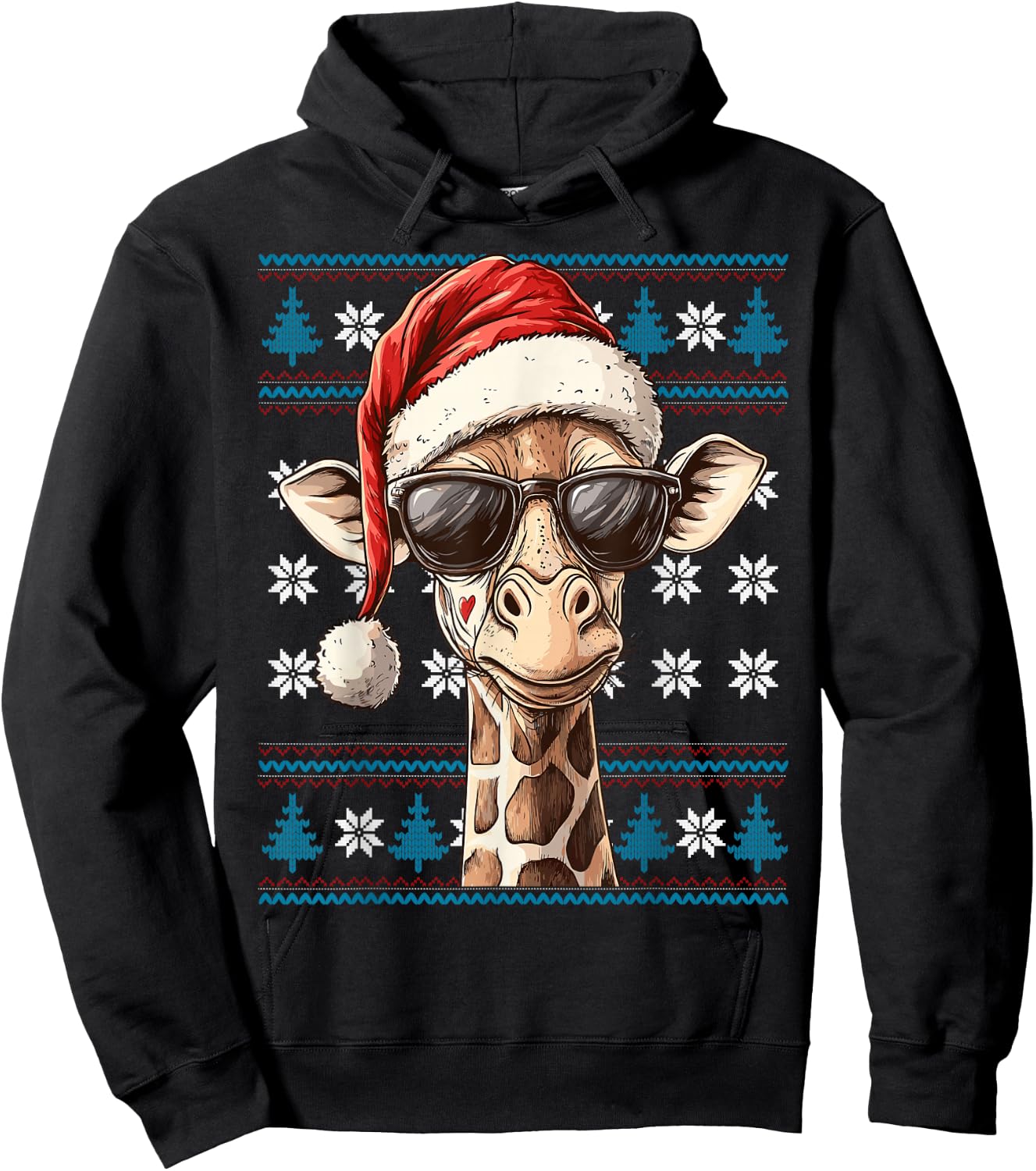 Giraffe Santa Hat Ugly Christmas Sweater Giraffe Lover Xmas Hoodie - Hoodie | Black