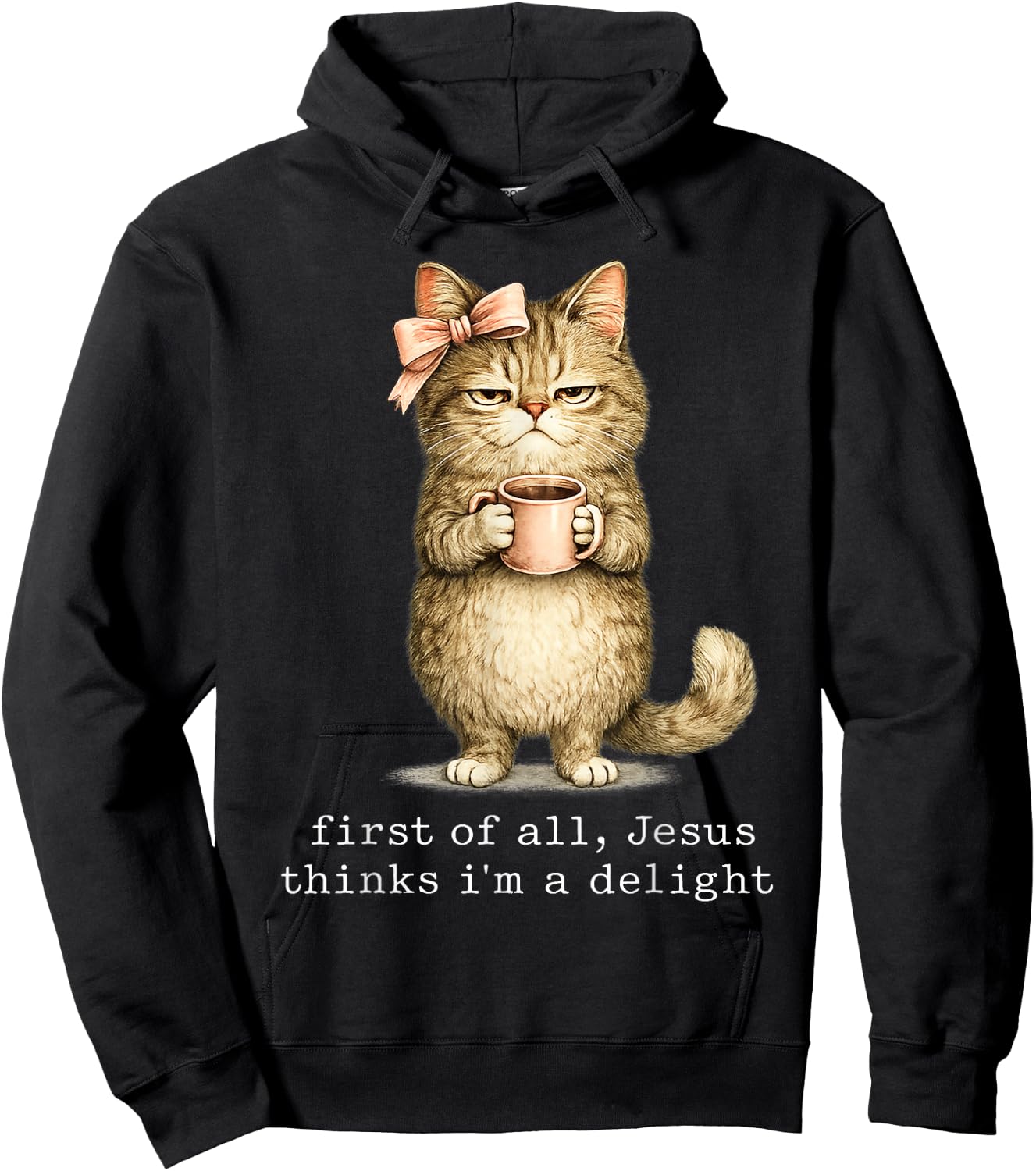 First of All Jesus Thinks I'm A Delight Cat Meme Hoodie - Hoodie | Black