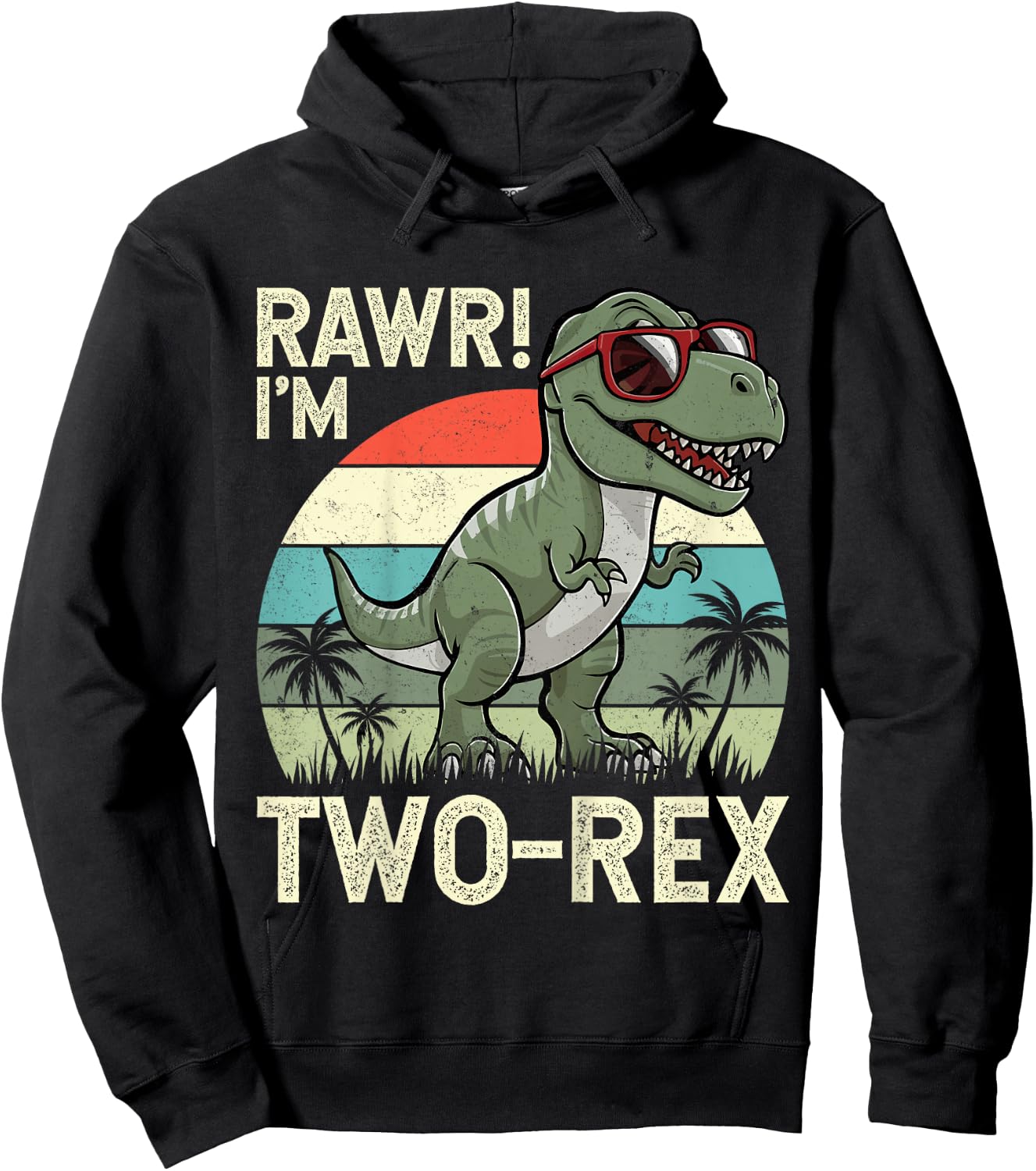 Rawr I'm Two-Rex Dinosaur 2nd Birthday Kids 2 Years Old Hoodie - Hoodie | Black