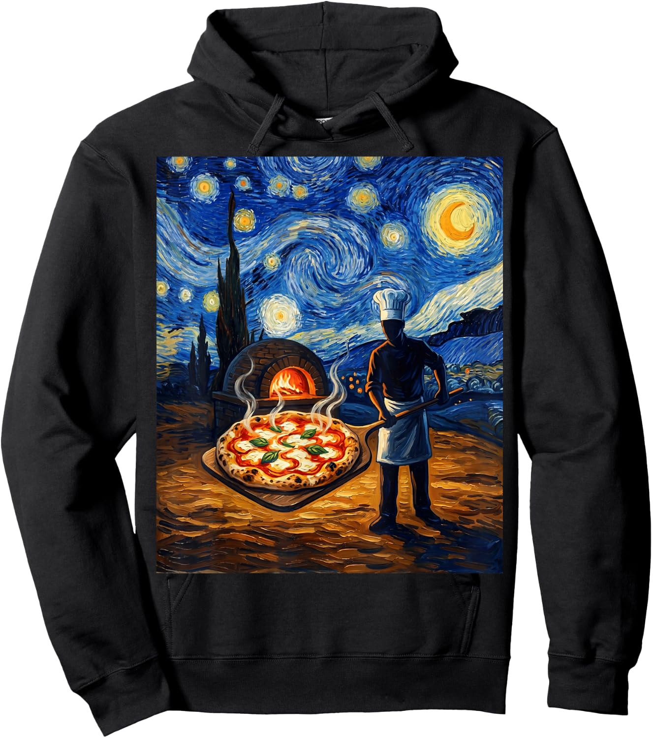 Pizza Margherita Starry Night Funny Pizzaiolo Italian Pizza Hoodie - Hoodie | Black