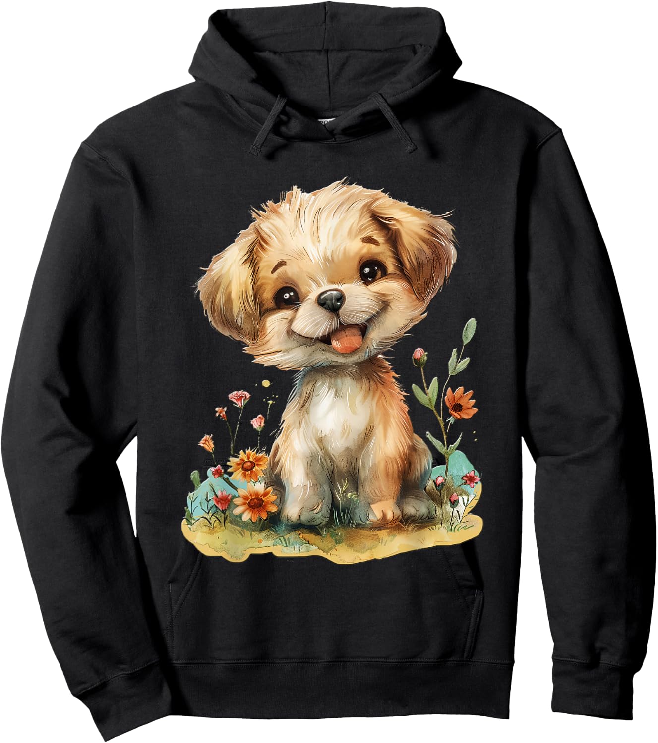 Baby Welpe mit Blumen süßer Hund Mädchen Tochter Hoodie - Hoodie | Black