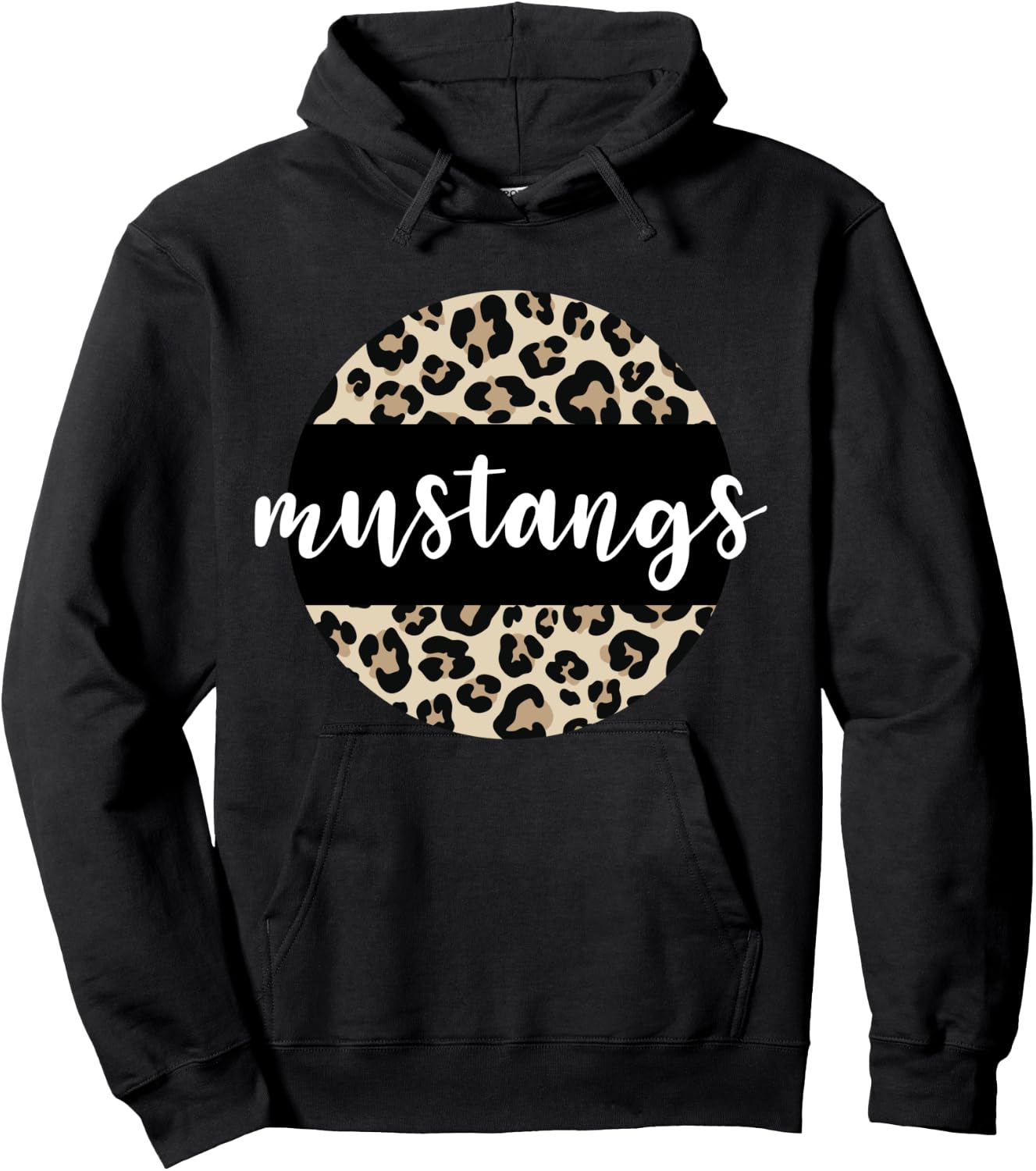 Leopard Print Mustangs Team Mascot School Spirit Game Night Hoodie - Hoodie | Black