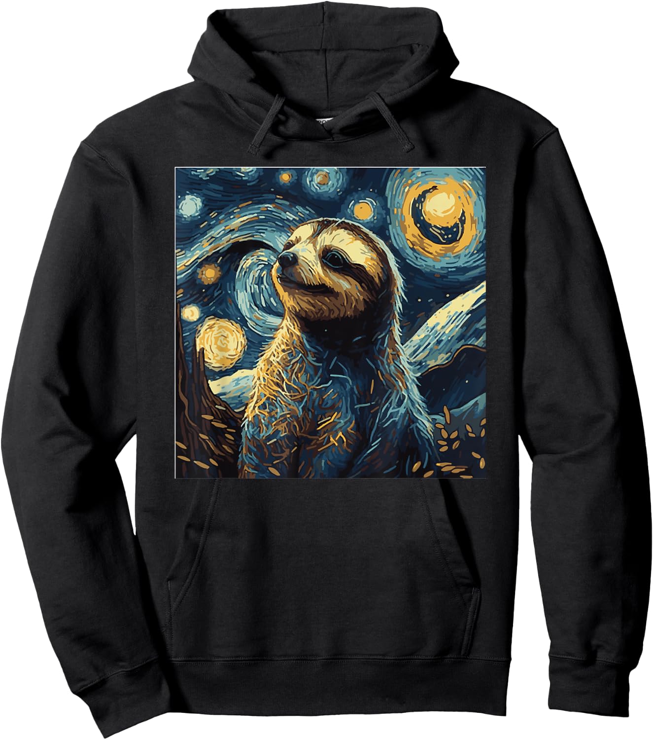 Funny Sloth Art Painting for Lover Sloths Starry Night Hoodie - Hoodie | Black