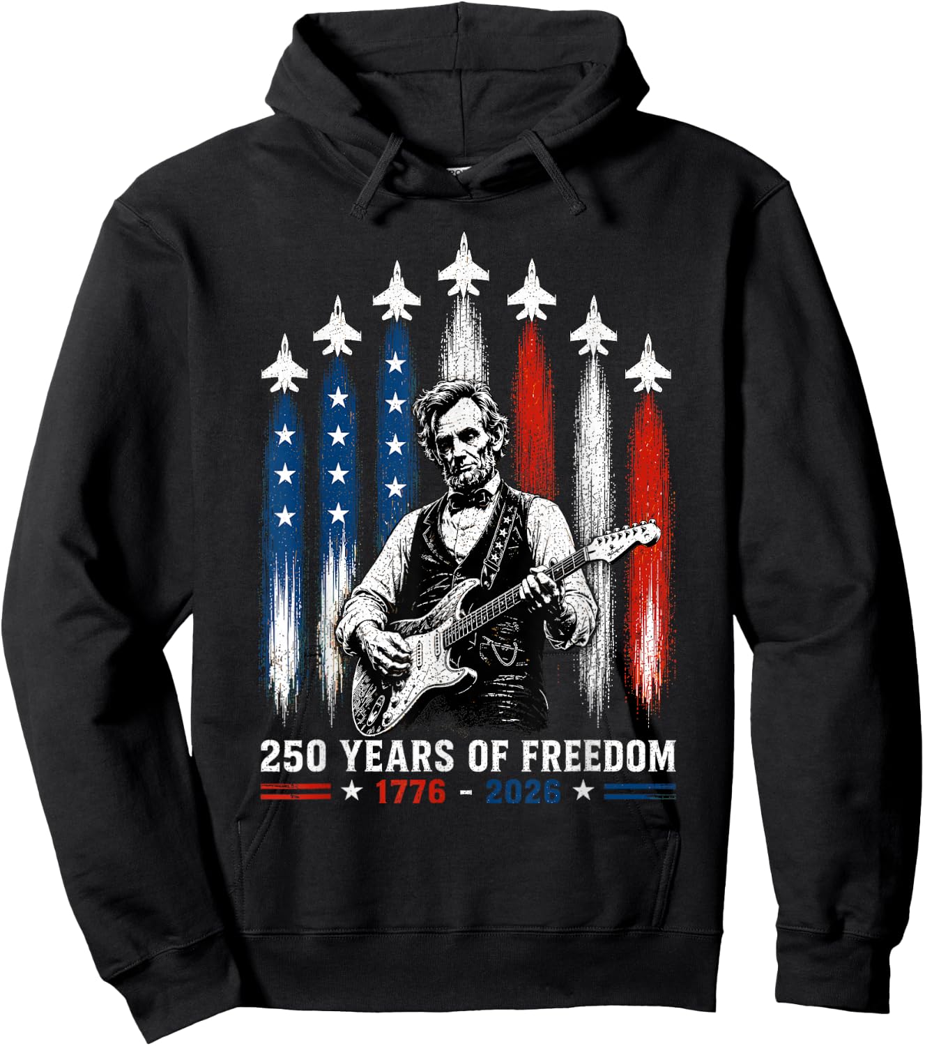 Abraham Lincoln Playing Guitar 4th July 250th Anniversary Hoodie - Hoodie | Black