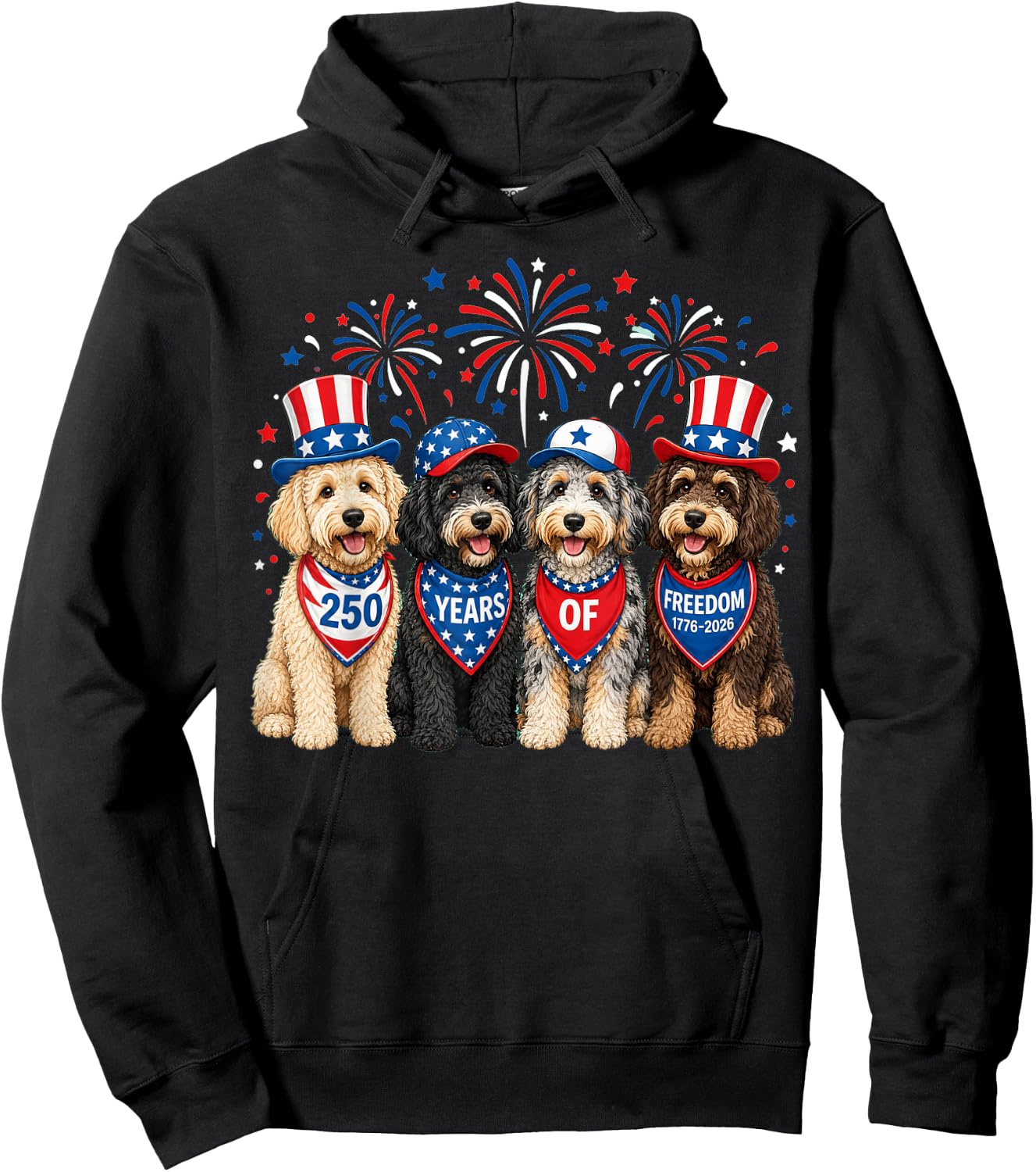 Aussiedoodle Dog 250 Years American 1776 2026 4th July Hoodie - Hoodie | Black