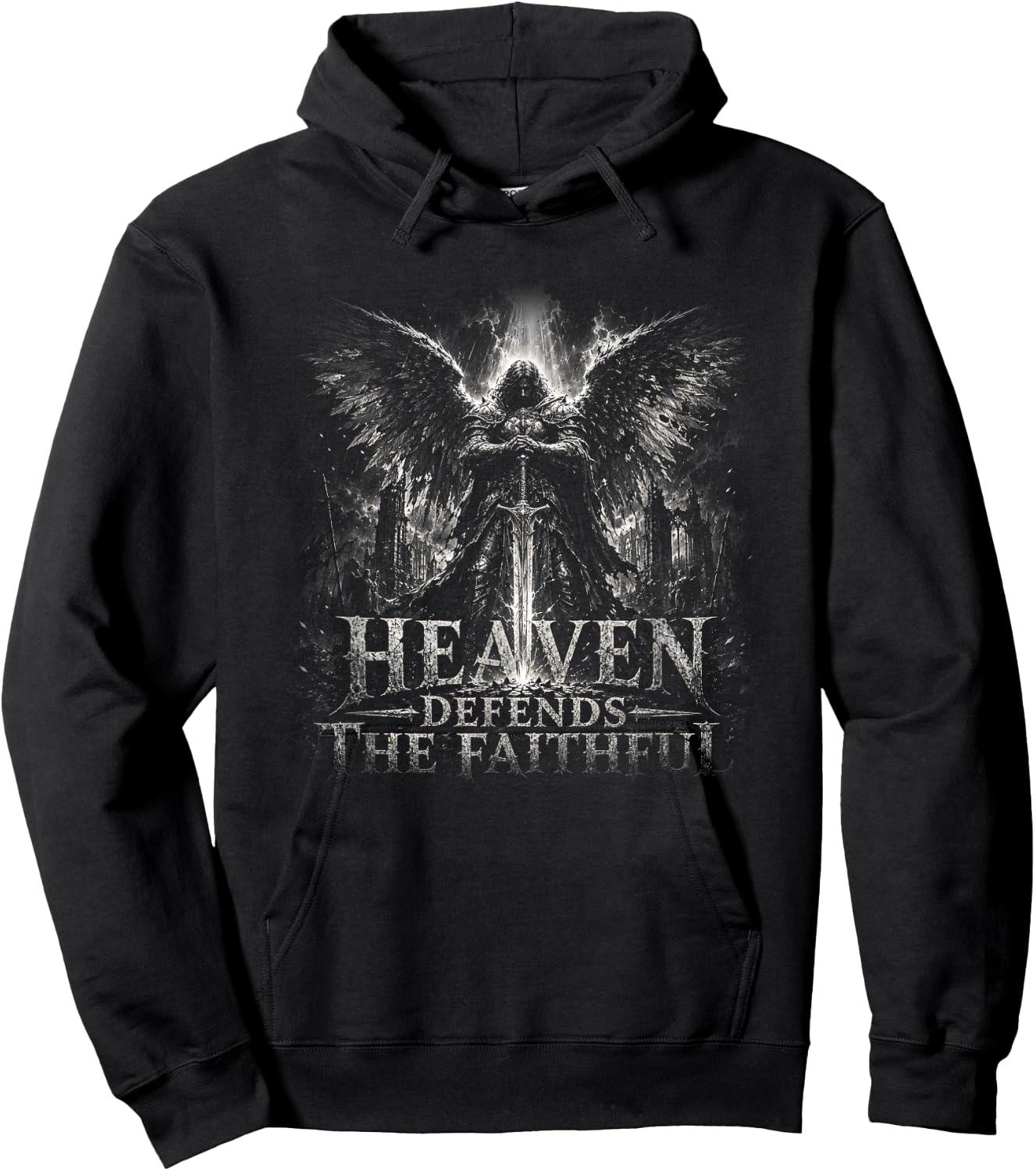 Heaven Defends The Faithful Angel Warrior Cross Hoodie - Hoodie | Black