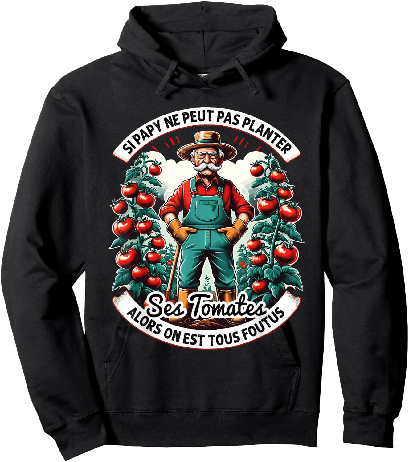 Grandpa Gardener Planting Tomatoes Humor Gardening , Black, S Hoodie - Hoodie | Black