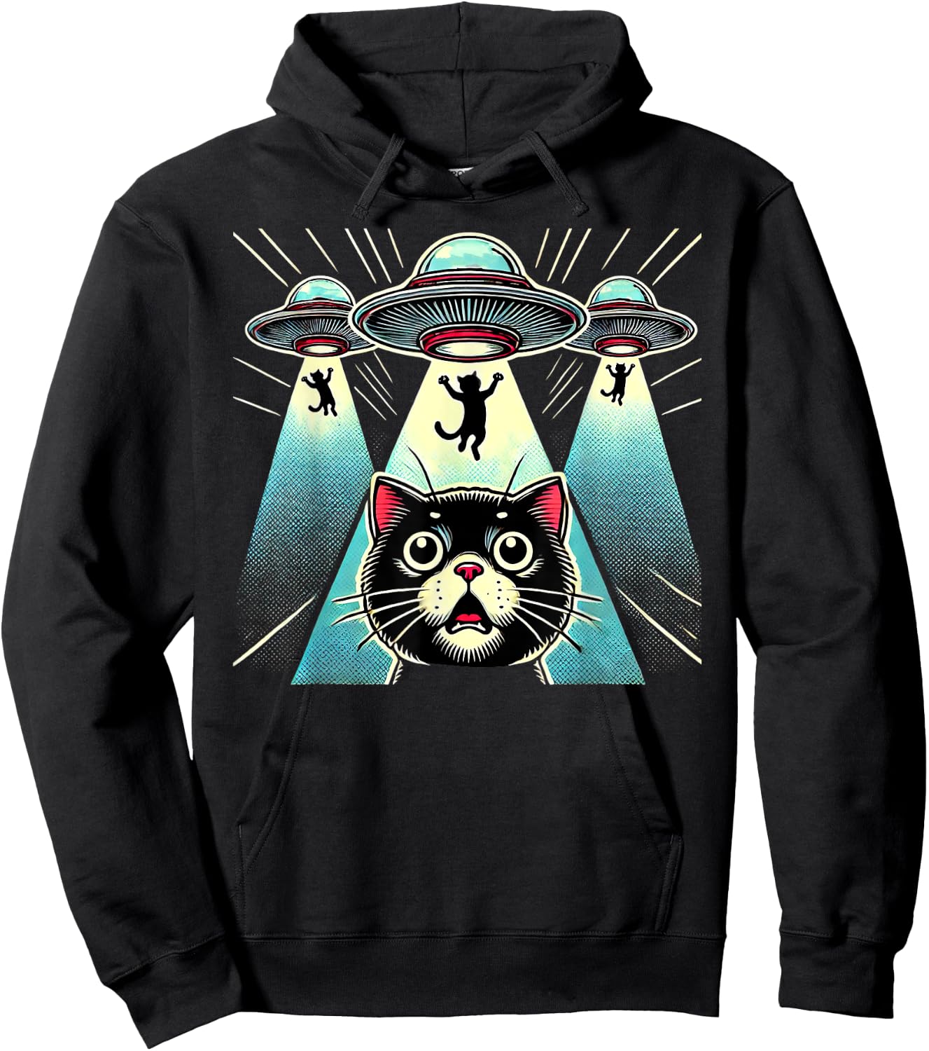 Funny UFO Cat Alien Abduction Spaceship Outerspace Women Kids Hoodie - Hoodie | Black