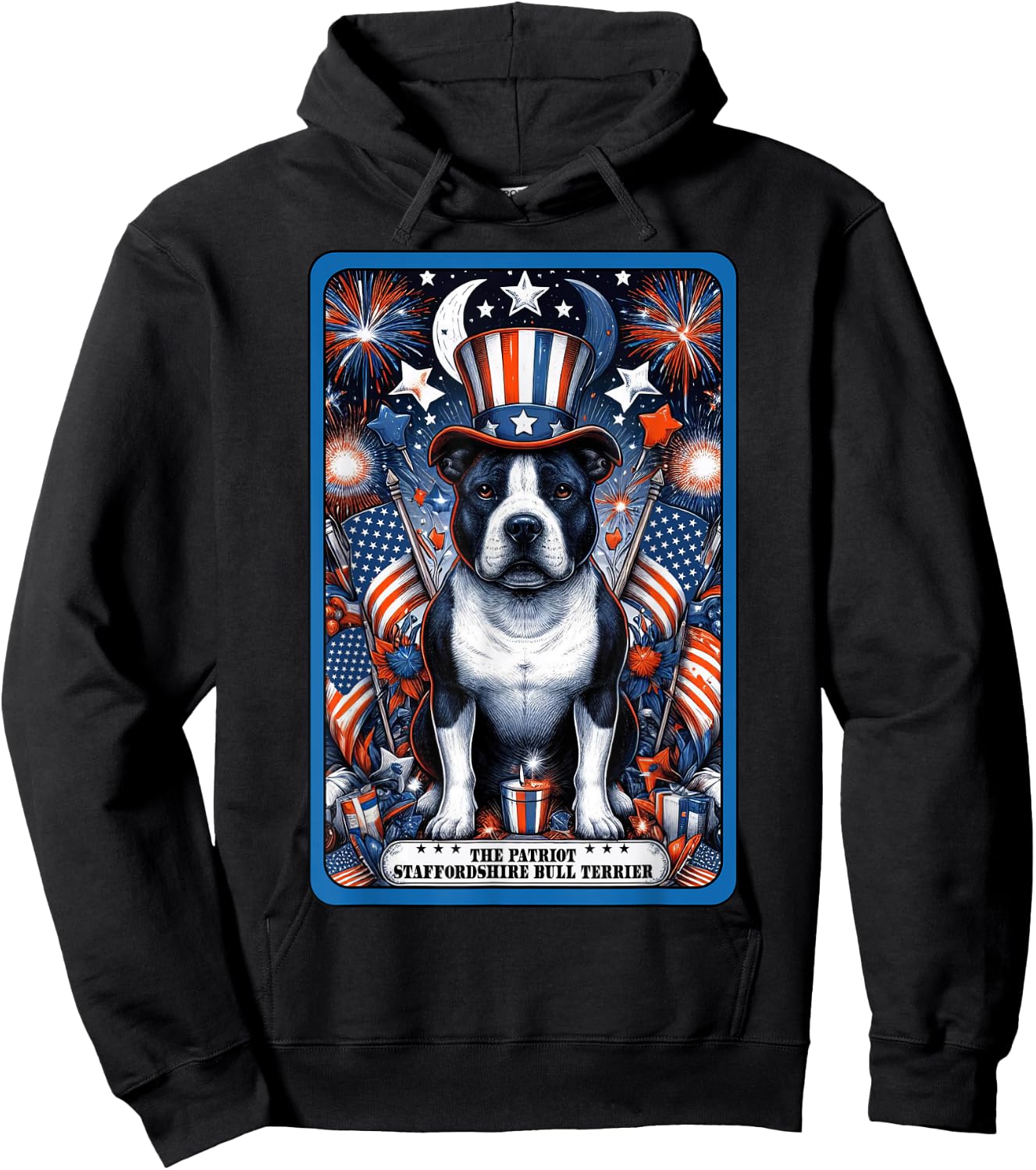 Staffordshire Bull Terrier Dog July 4th Patriotic Tarot Card Hoodie - Hoodie | Black