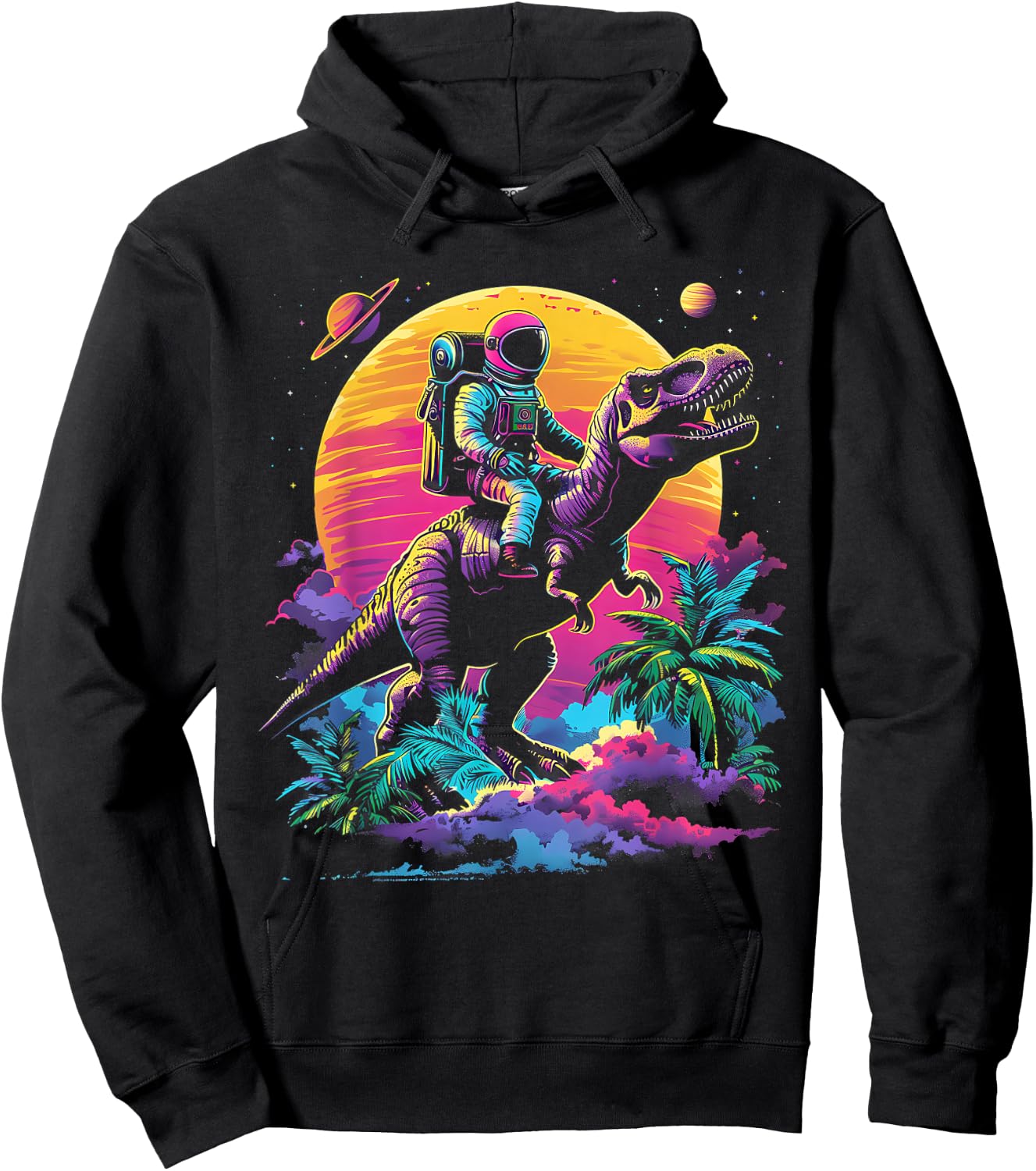 Astronaut Riding T-Rex Dinosaur Space Boys Funny Spaceman Hoodie - Hoodie | Black