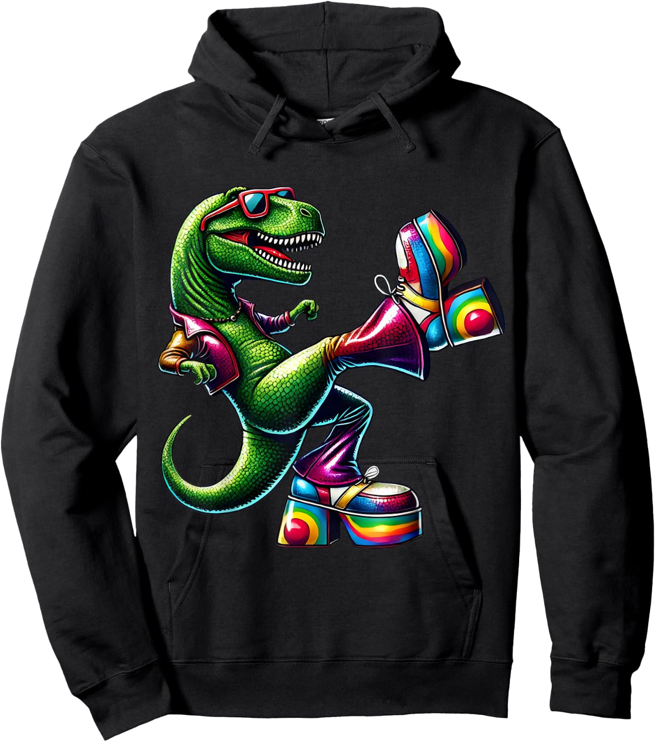 Funny Dancing Dinosaur, Disco Dino Party, Dinosaur Vintage Hoodie - Hoodie | Black