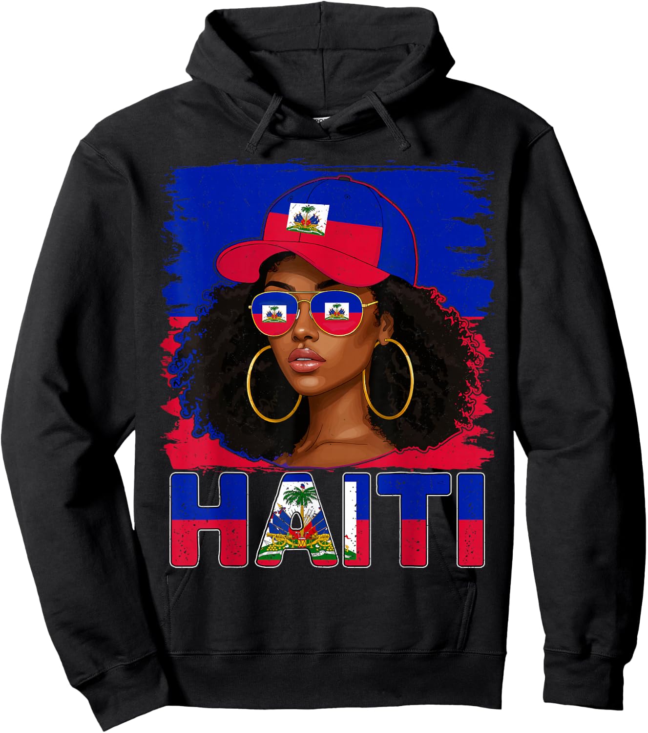Haitian Girl Haiti Flag Proud Haitienne Afro Women Haiti Hoodie - Hoodie | Black