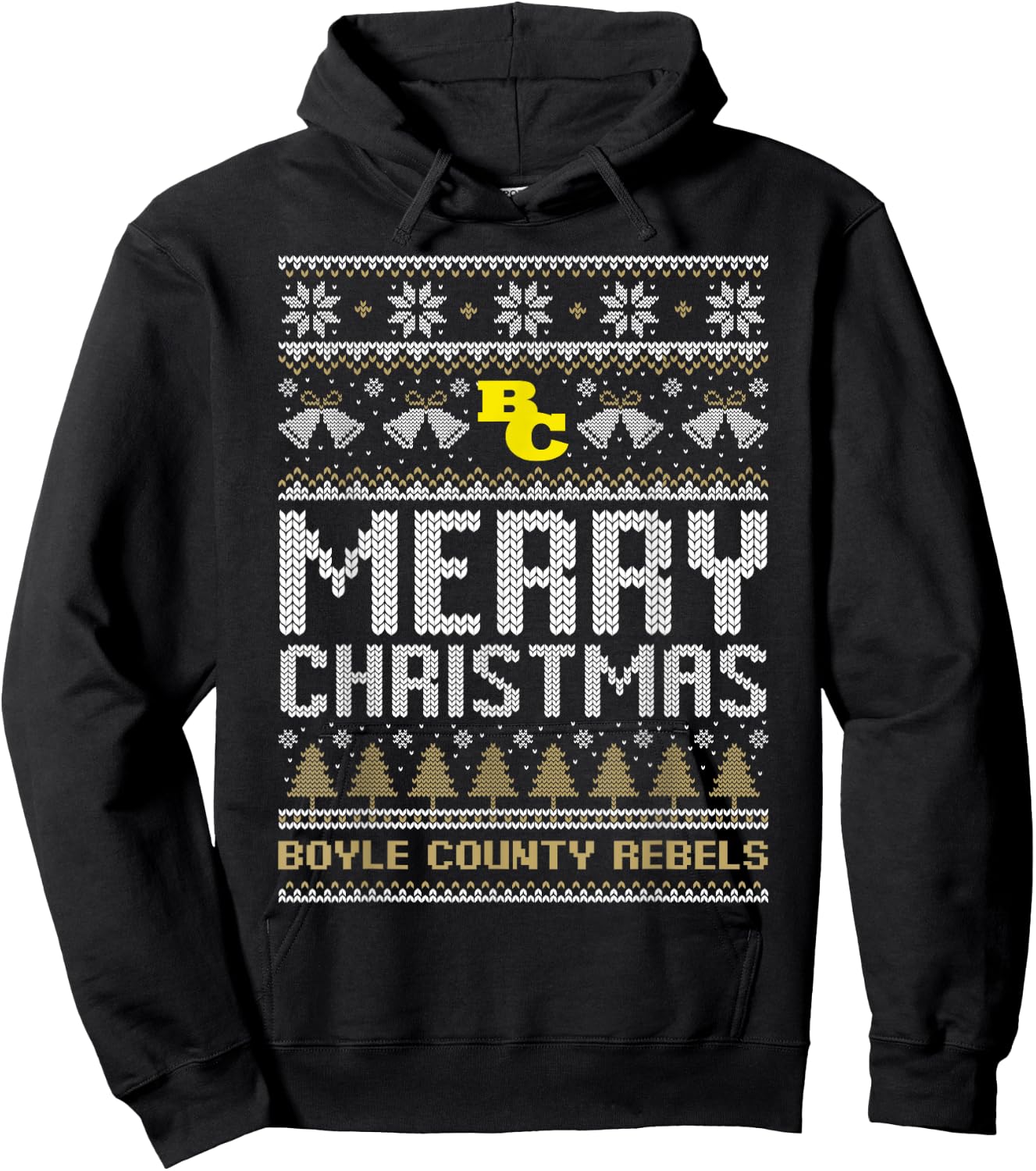 Boyle County Rebels Logo Merry Christmas Ugly Sweater HS Hoodie - Hoodie | Black